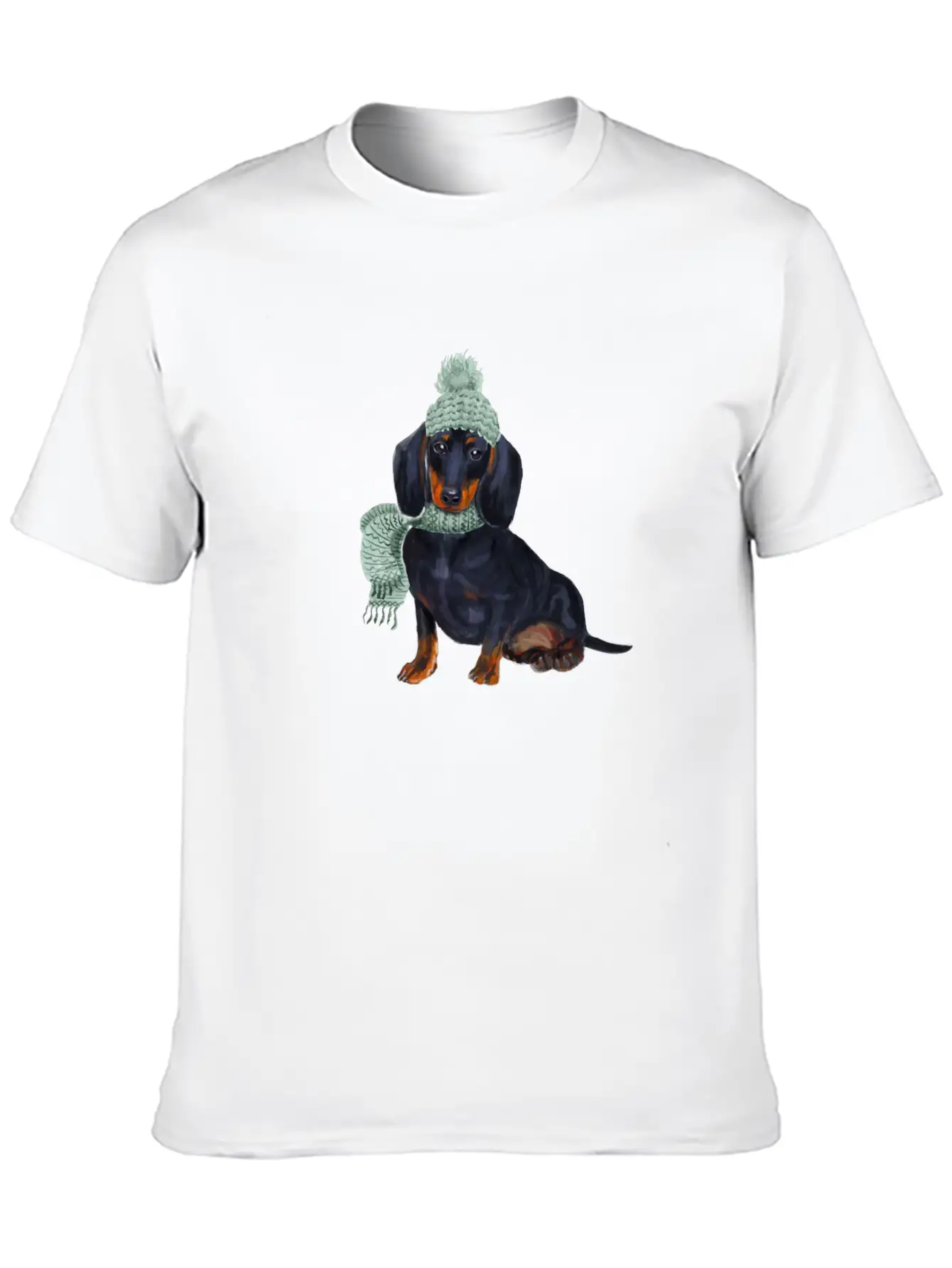 Dachshund Winter Illustration Unisex Short Sleeve Soft Cotton T-Shirt – Casual Everyday Wear