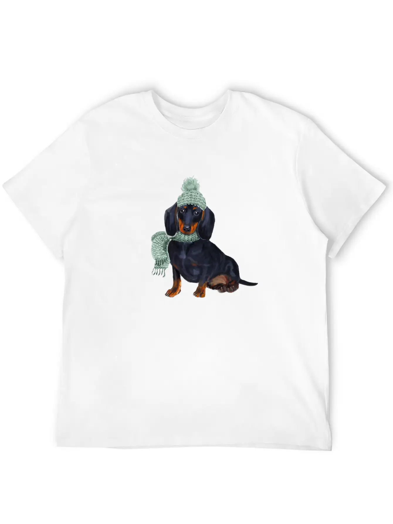 Dachshund Winter Illustration Unisex Short Sleeve Soft Cotton T-Shirt – Casual Everyday Wear
