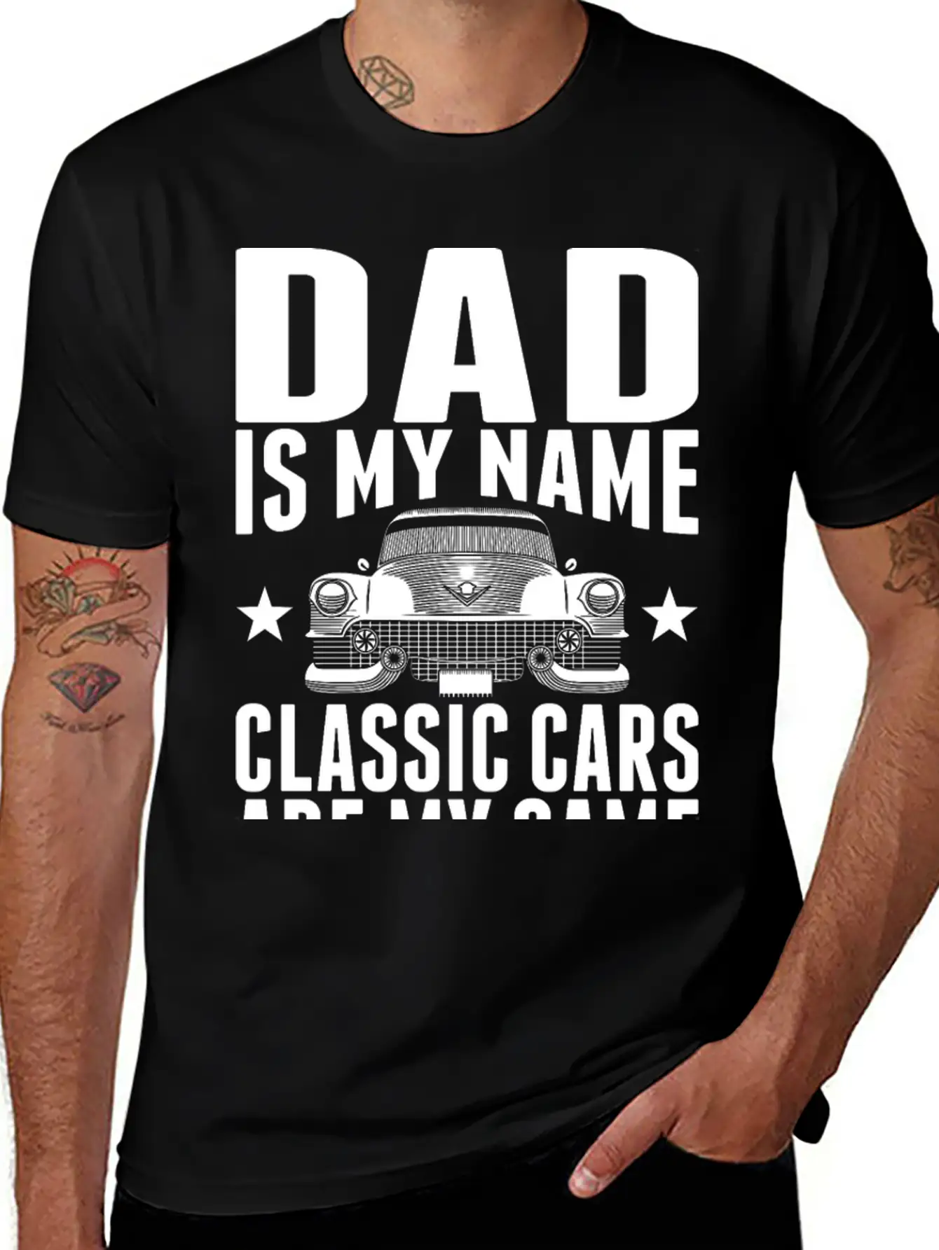 Dad Is My Name Classic Cars Are My Game Tshirt Stylish Everyday T-Shirt – Unisex Basic Cotton Tee