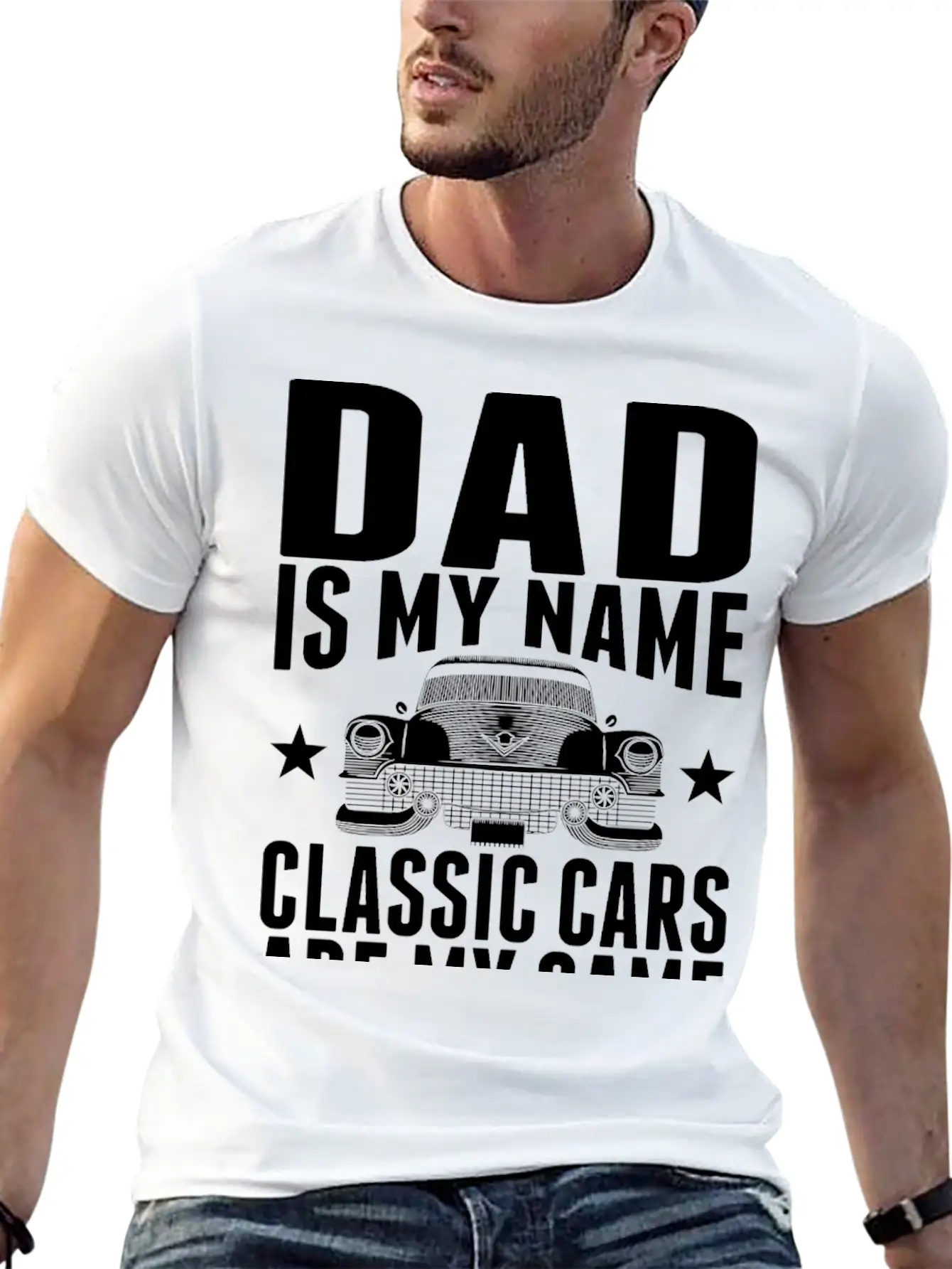 Dad Is My Name Classic Cars Are My Game Tshirt Stylish Everyday T-Shirt – Unisex Basic Cotton Tee