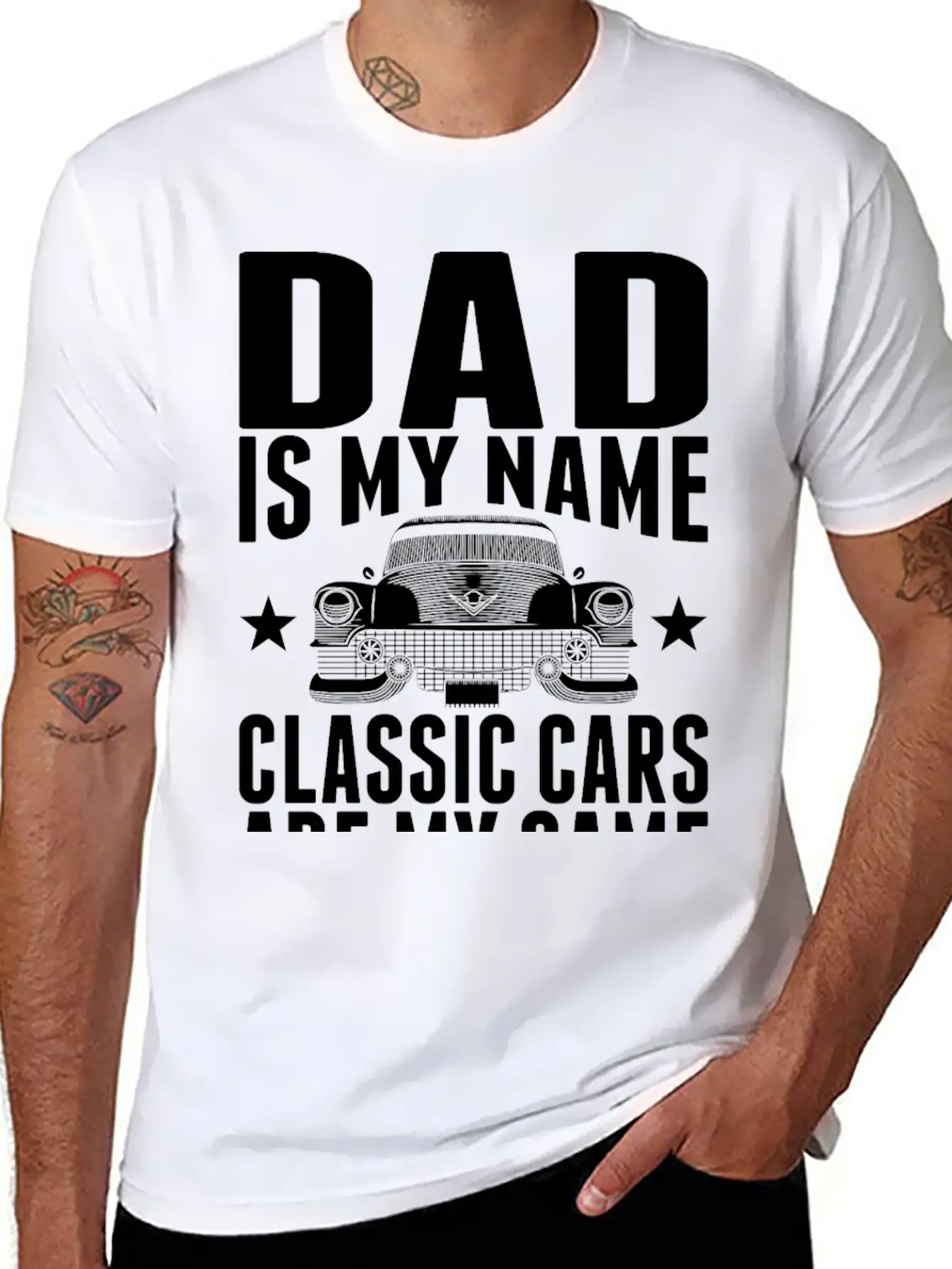 Dad Is My Name Classic Cars Are My Game Tshirt Stylish Everyday T-Shirt – Unisex Basic Cotton Tee