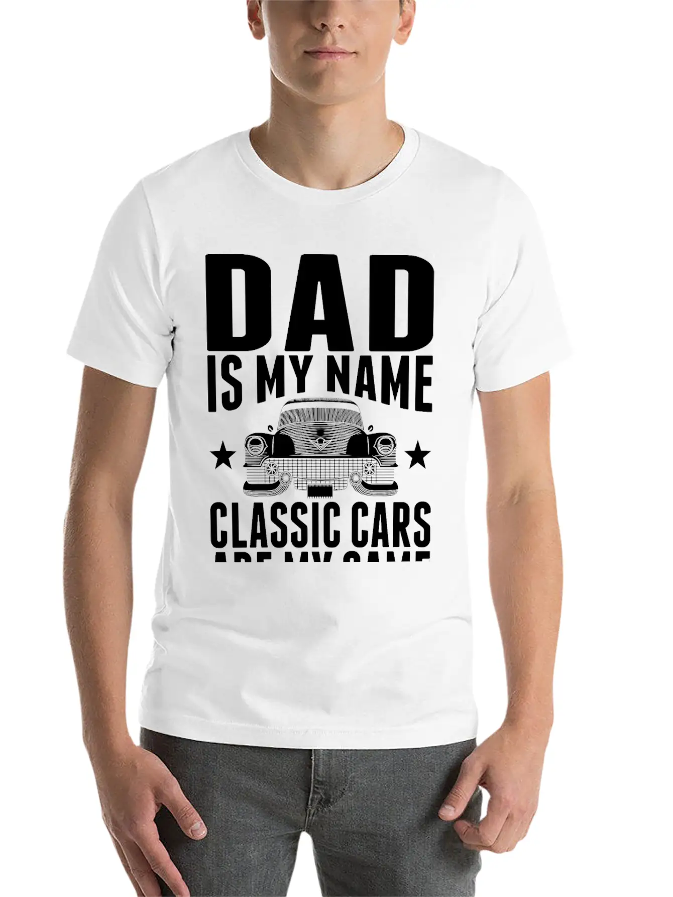 Dad Is My Name Classic Cars Are My Game Tshirt Stylish Everyday T-Shirt – Unisex Basic Cotton Tee