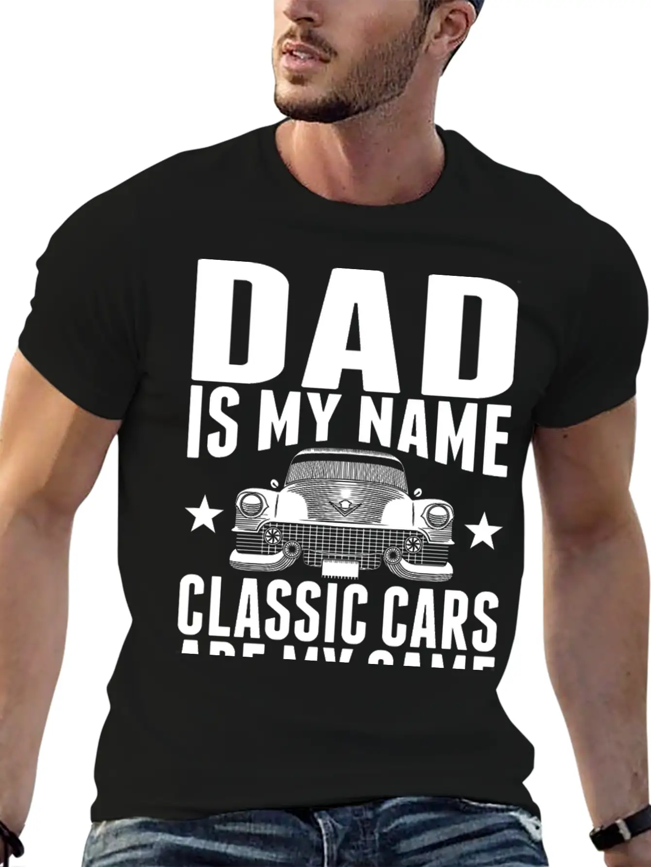 Dad Is My Name Classic Cars Are My Game Tshirt Stylish Everyday T-Shirt – Unisex Basic Cotton Tee