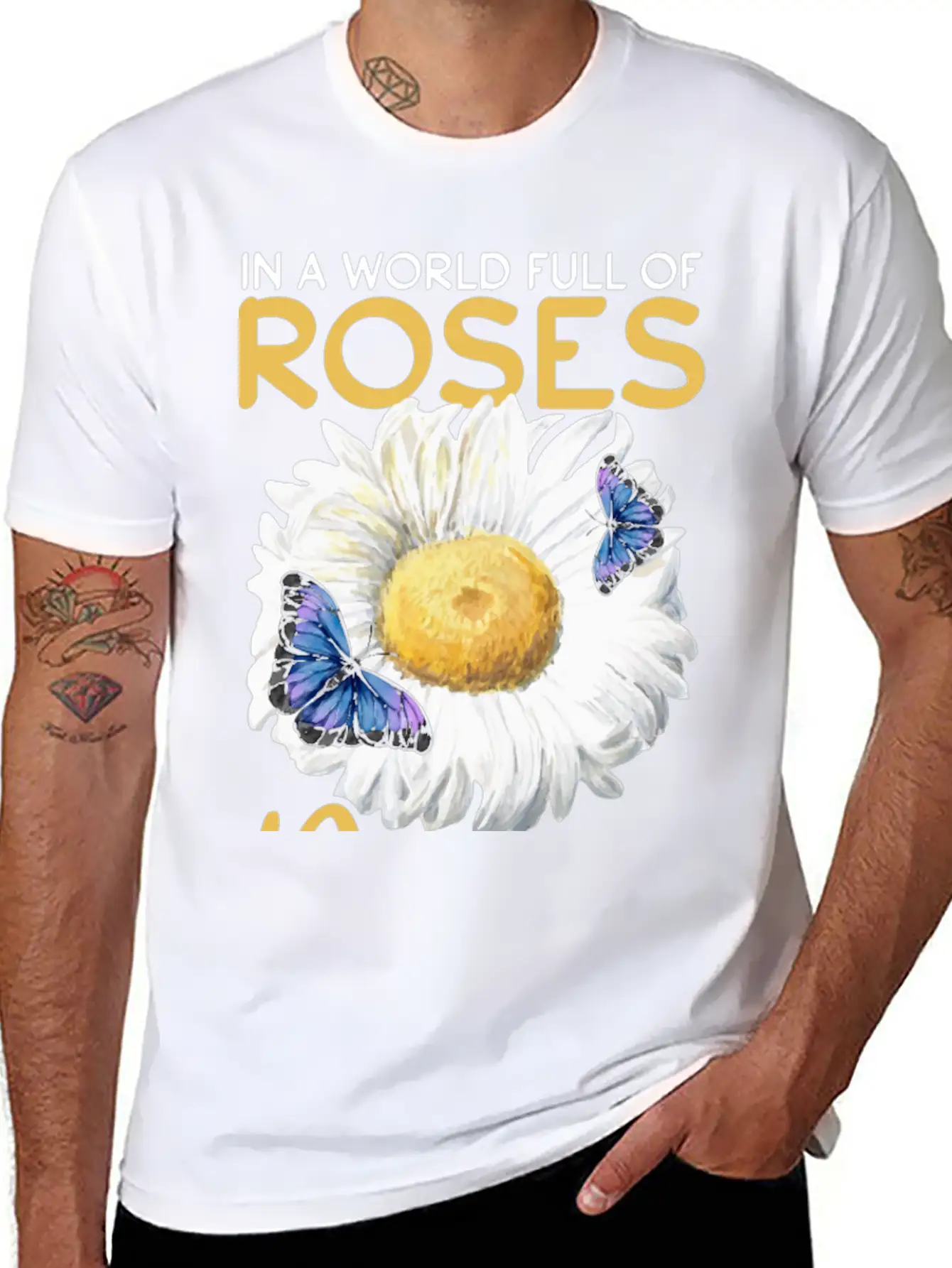 Daisy Butterfly Flower Women Gardening Basic Graphic T-Shirt – Daily Comfort In Soft Cotton