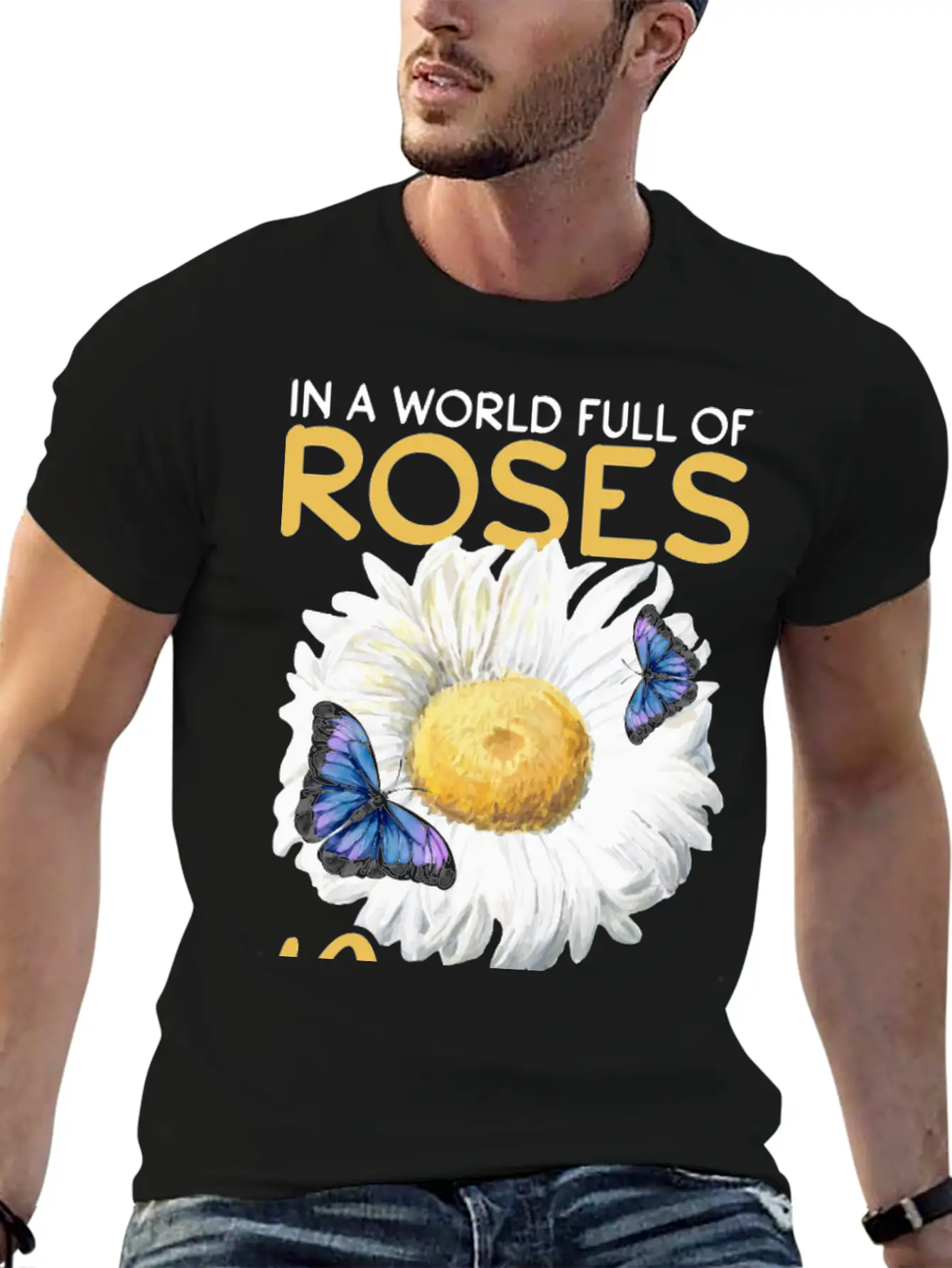 Daisy Butterfly Flower Women Gardening Basic Graphic T-Shirt – Daily Comfort In Soft Cotton