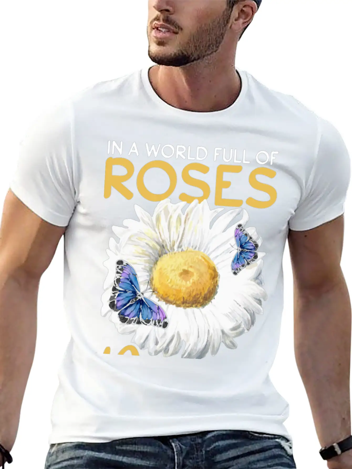 Daisy Butterfly Flower Women Gardening Basic Graphic T-Shirt – Daily Comfort In Soft Cotton