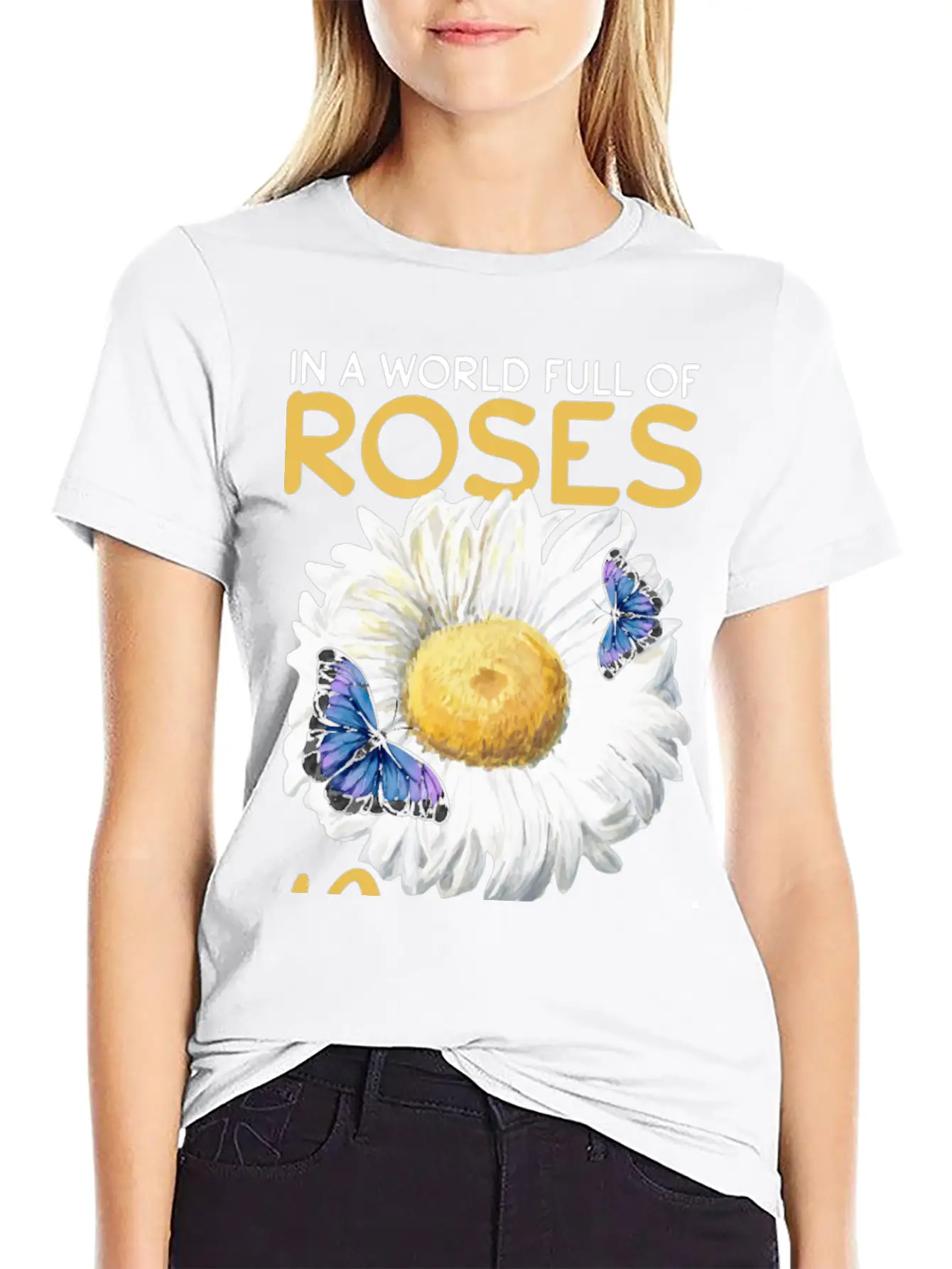 Daisy Butterfly Flower Women Gardening Basic Graphic T-Shirt – Daily Comfort In Soft Cotton