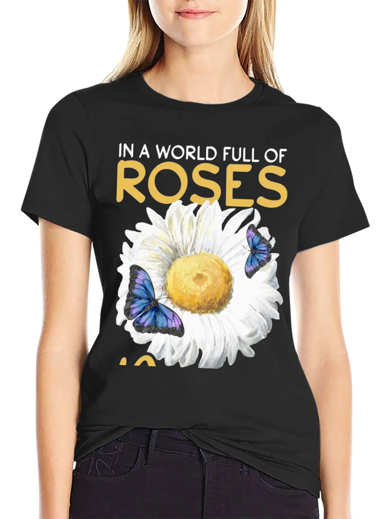 Daisy Butterfly Flower Women Gardening Basic Graphic T-Shirt – Daily Comfort In Soft Cotton