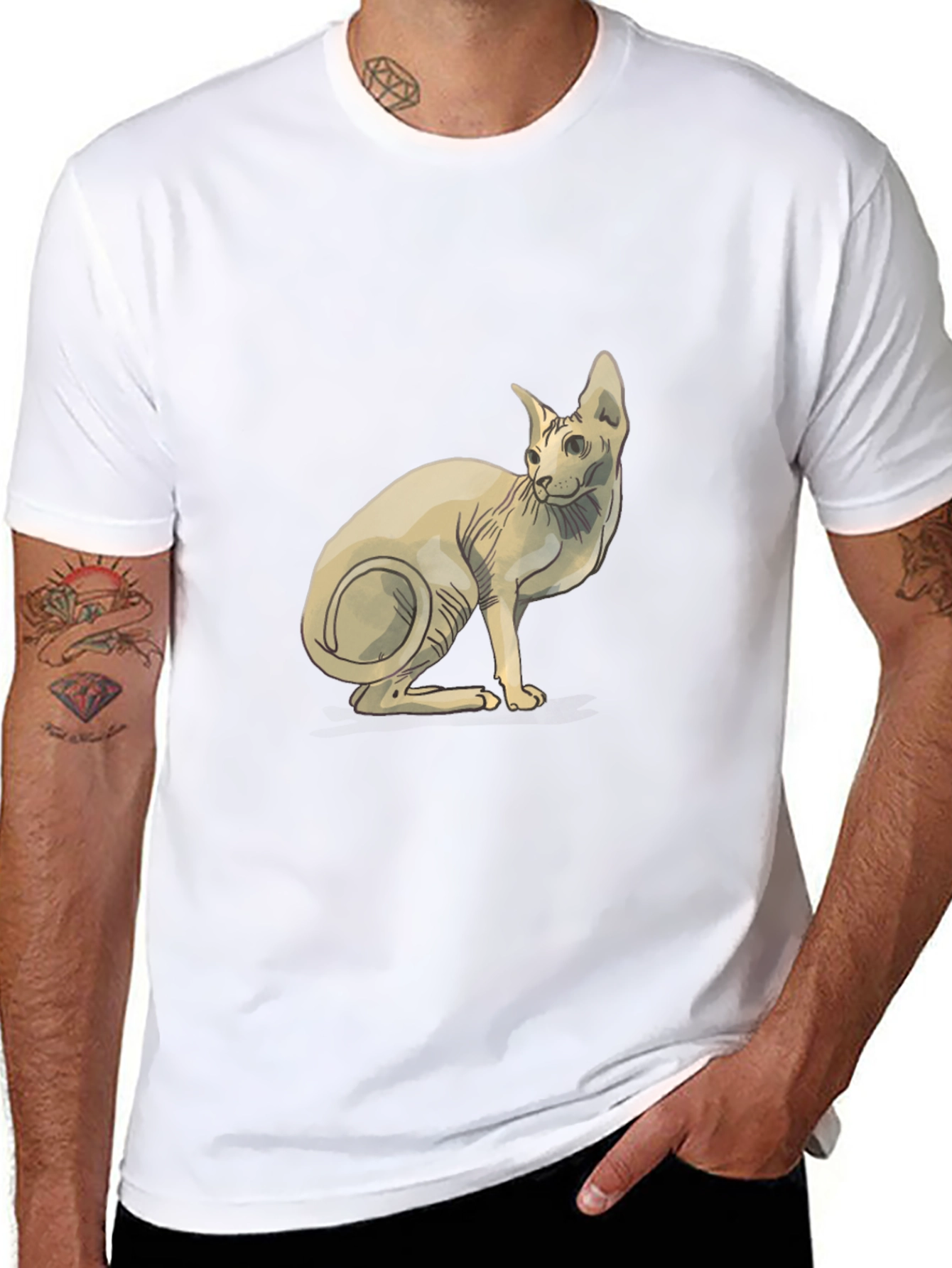 Sphynx Cat Graphic T-Shirt - Stylish Black Tee
