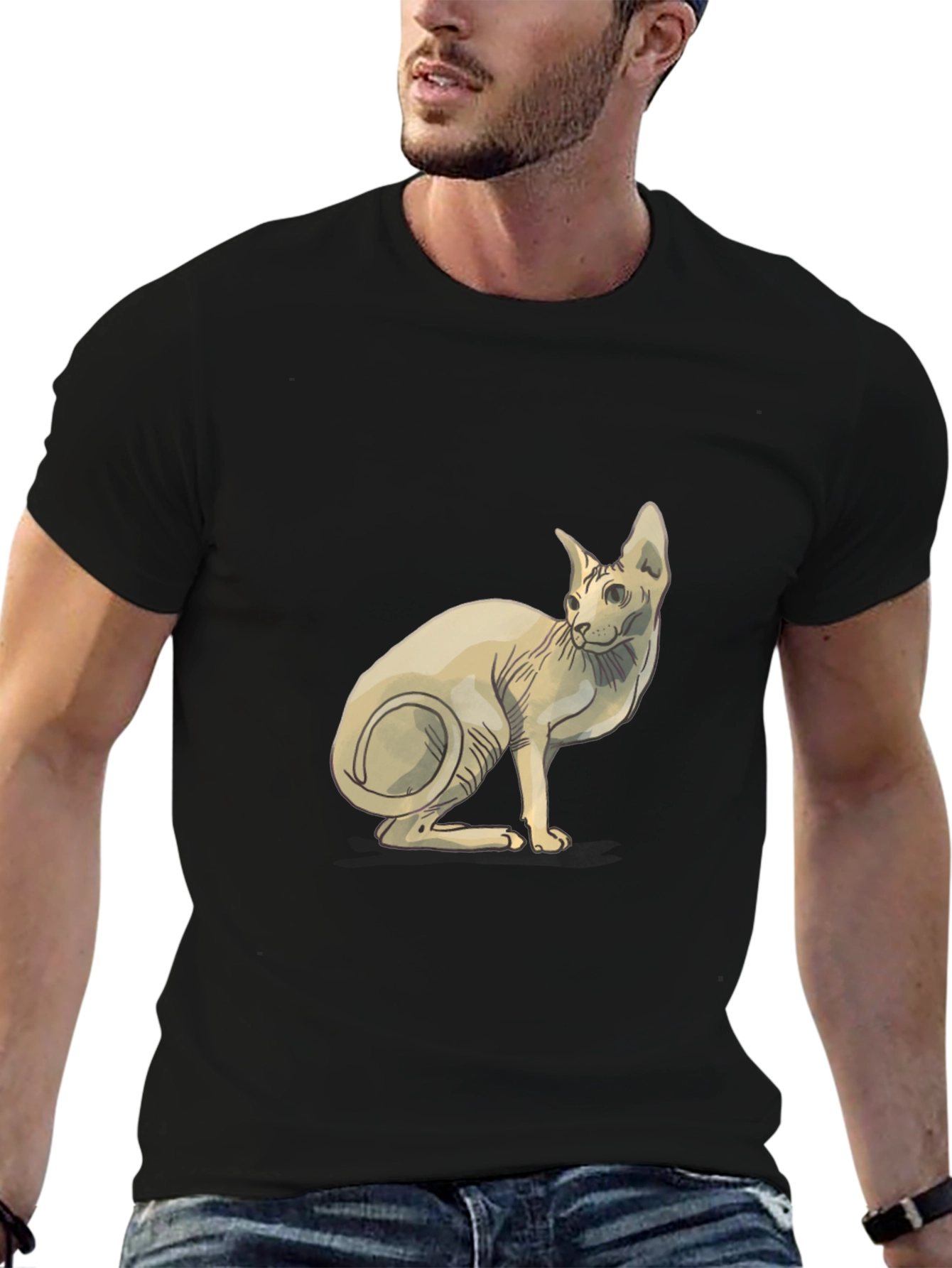 Sphynx Cat Graphic T-Shirt - Stylish Black Tee