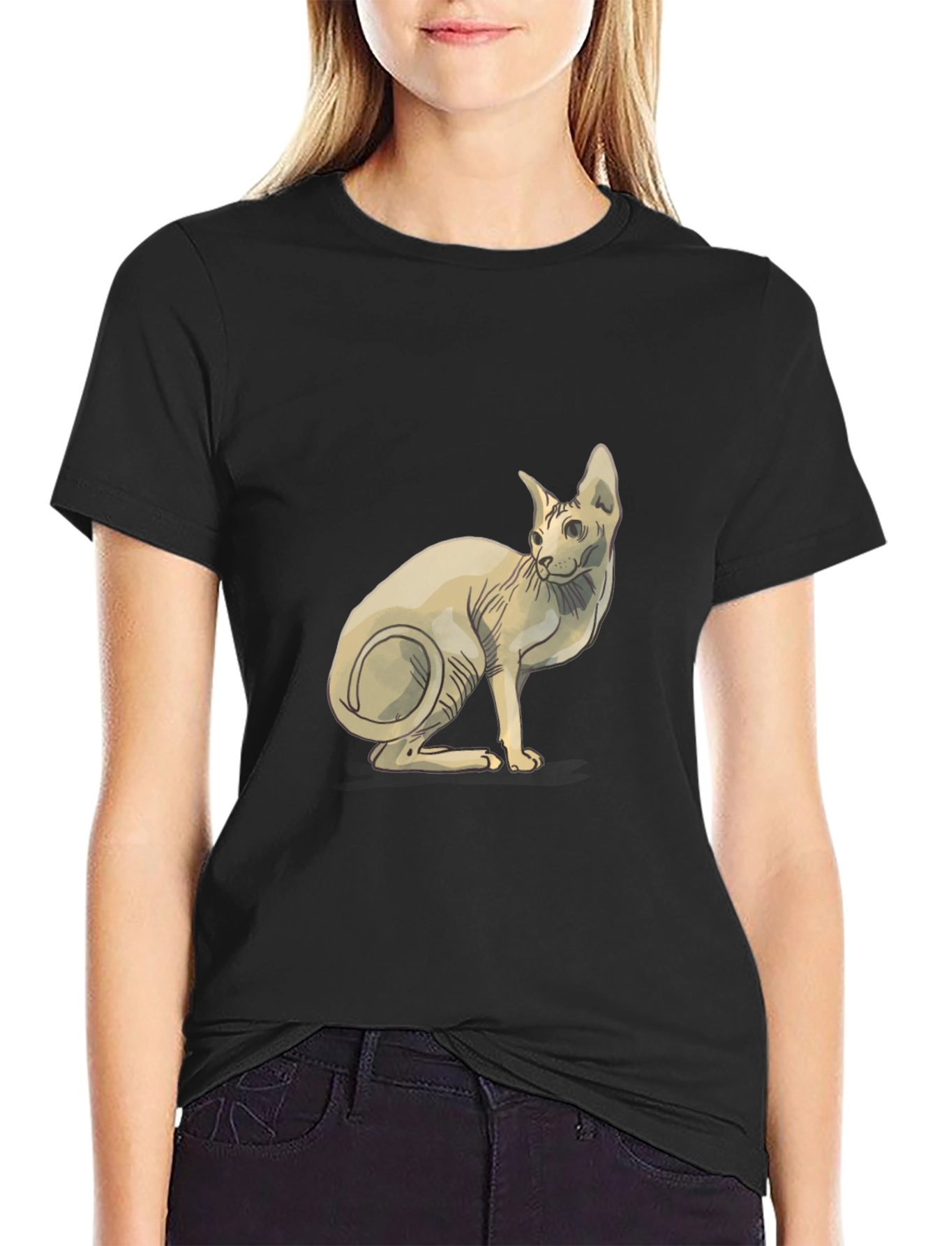 Sphynx Cat Graphic T-Shirt - Stylish Black Tee