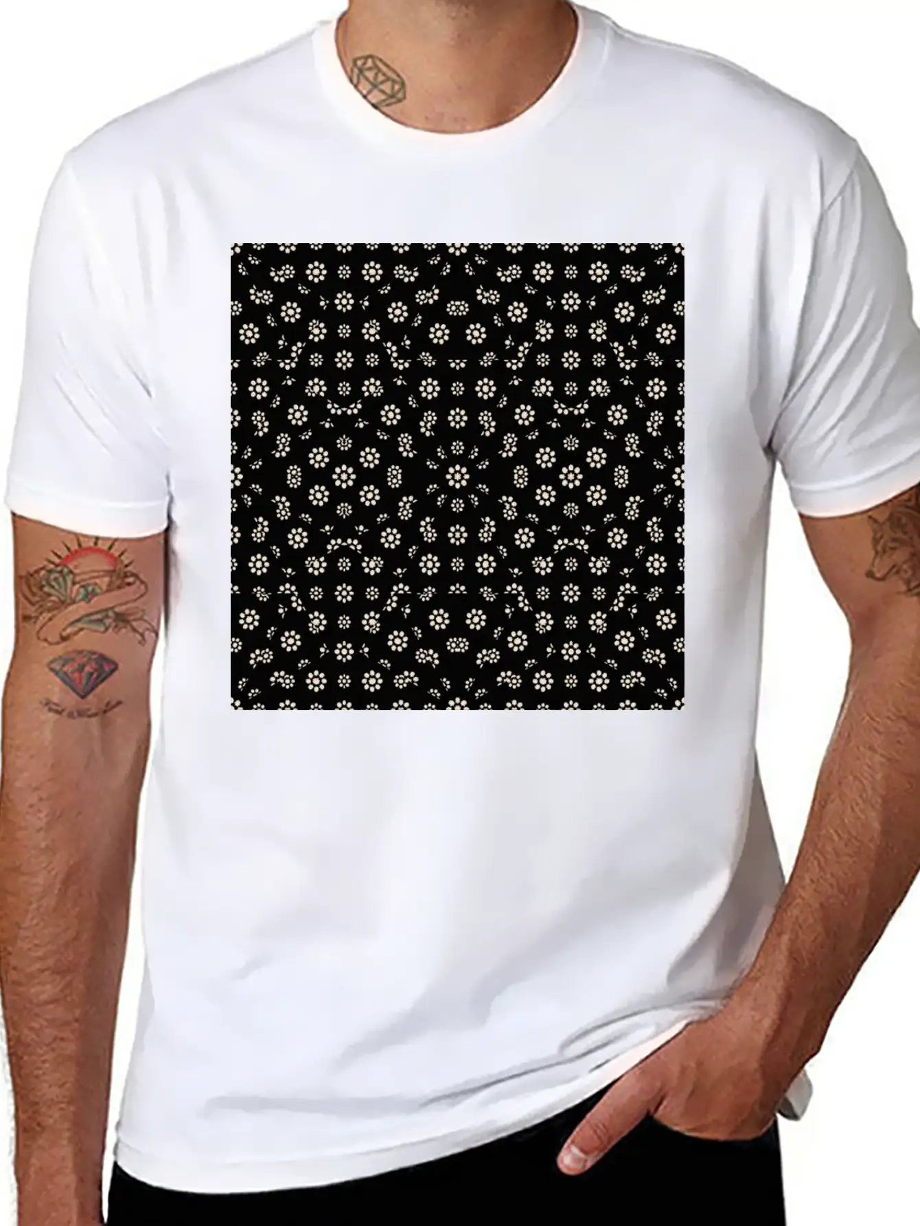Dark Ditsy Floral Pattern Timeless Short Sleeve Tee – Comfy And Minimalist Design