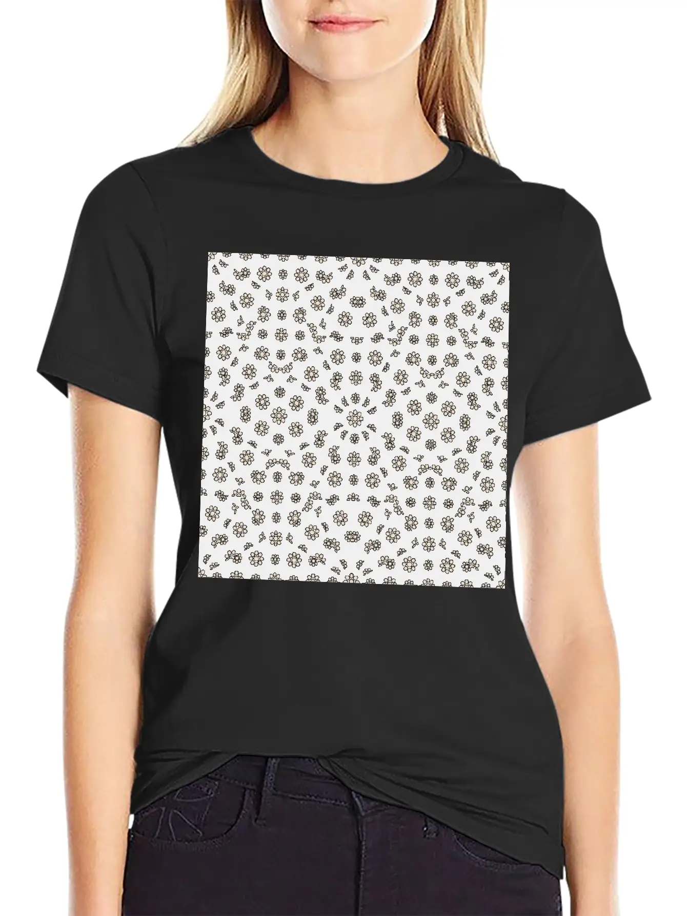 Dark Ditsy Floral Pattern Timeless Short Sleeve Tee – Comfy And Minimalist Design