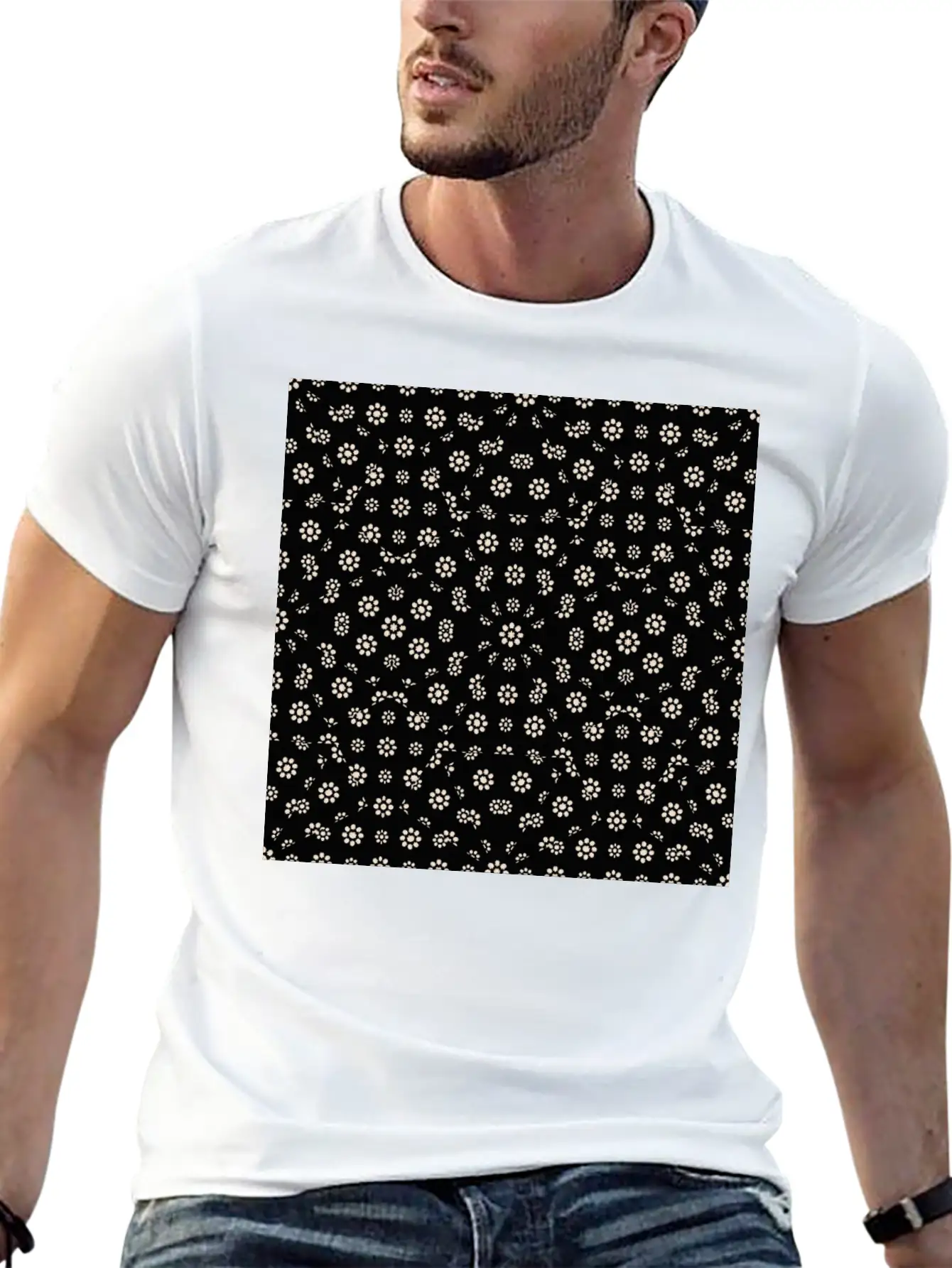 Dark Ditsy Floral Pattern Timeless Short Sleeve Tee – Comfy And Minimalist Design