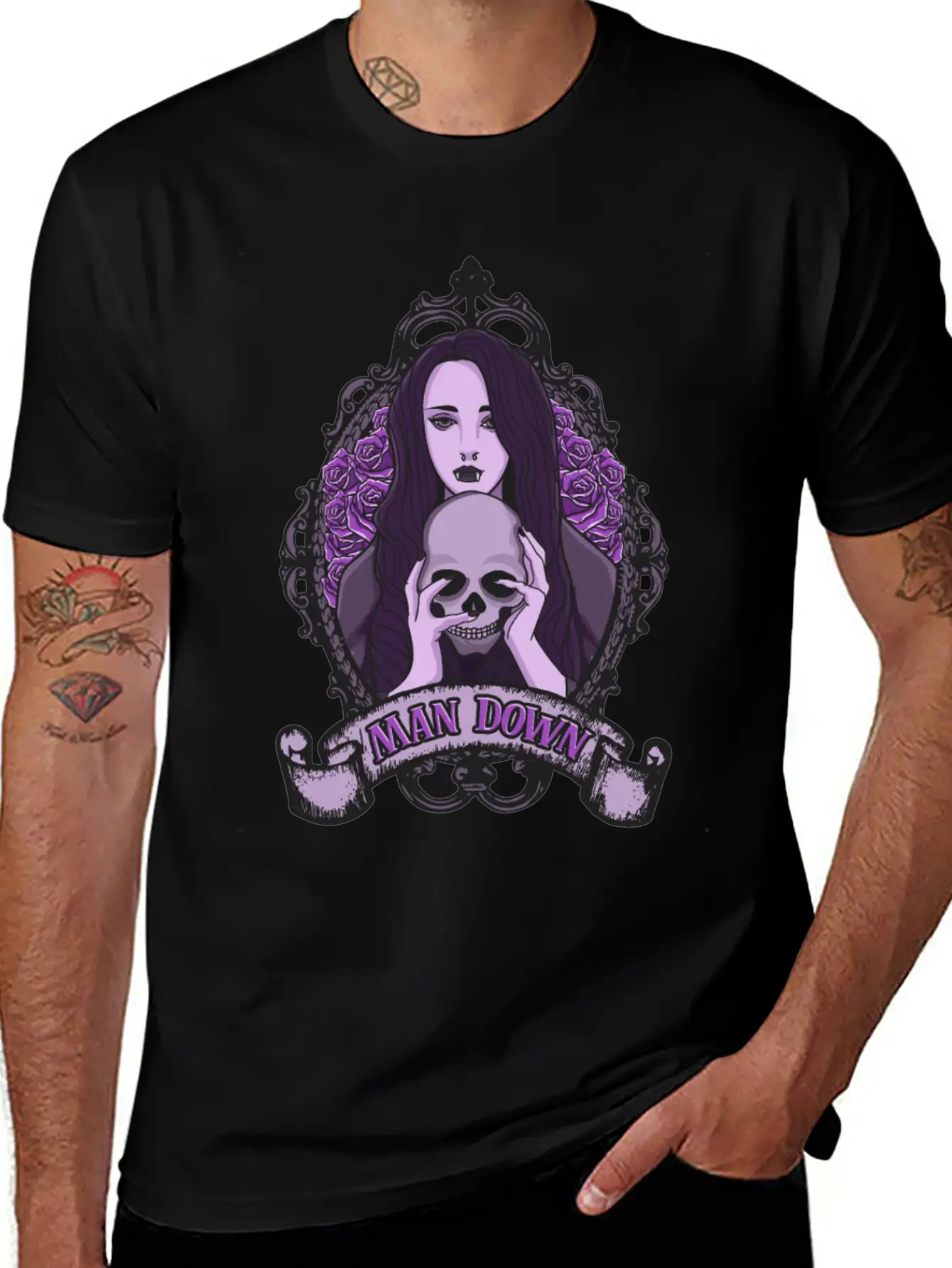 Dark Goth Man Down Vampire Girl Nose Ring Essential Unisex Summer Tee – Soft Cotton Casual Fit