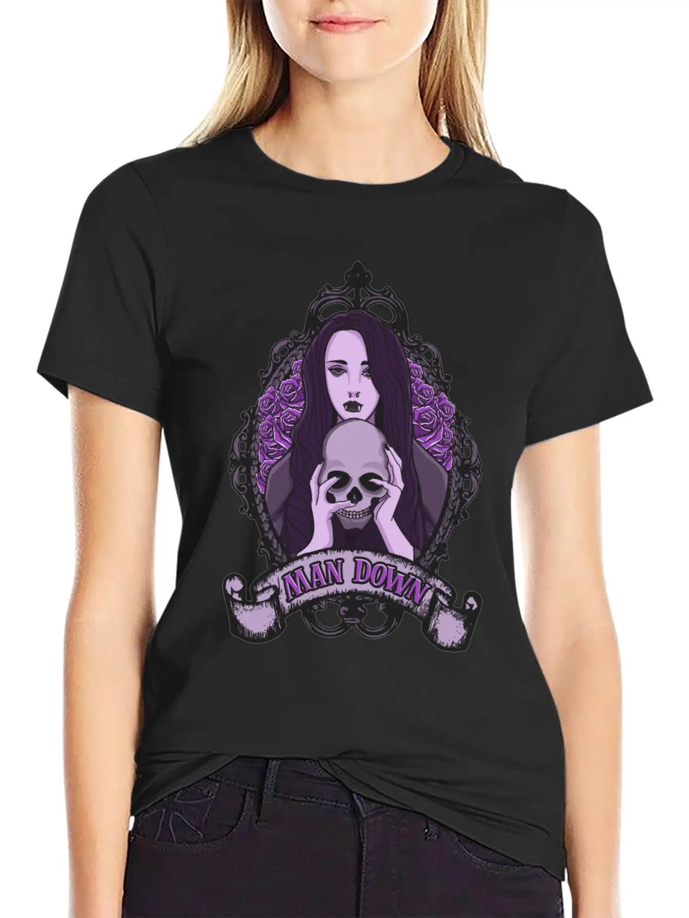 Dark Goth Man Down Vampire Girl Nose Ring Essential Unisex Summer Tee – Soft Cotton Casual Fit
