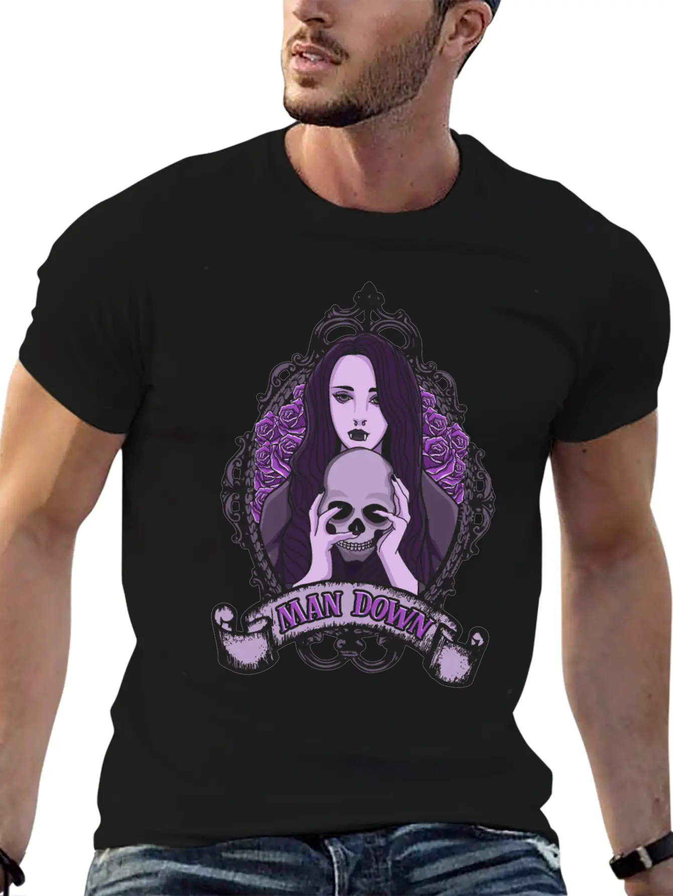 Dark Goth Man Down Vampire Girl Nose Ring Essential Unisex Summer Tee – Soft Cotton Casual Fit