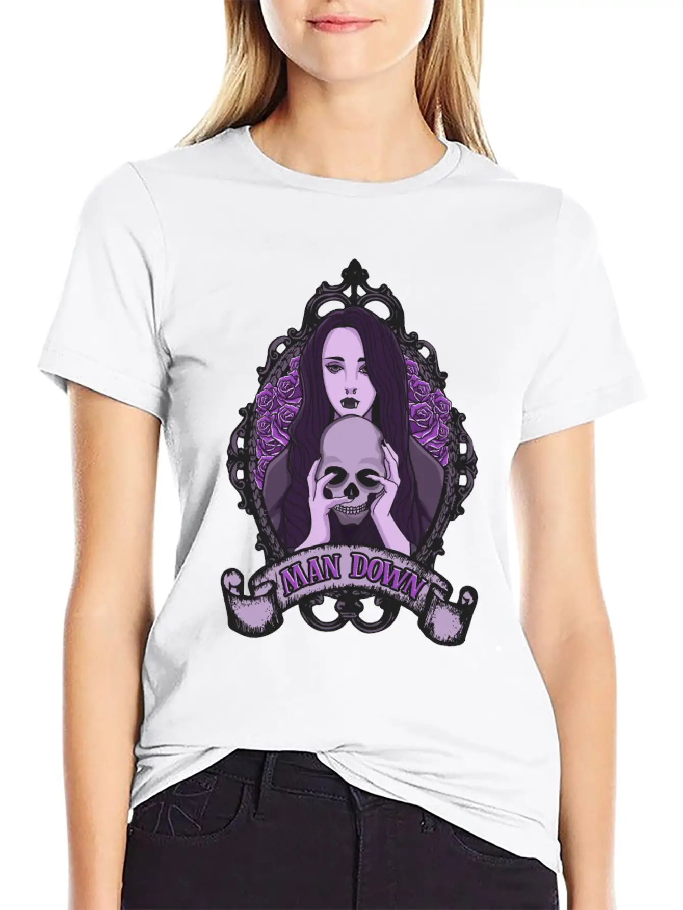 Dark Goth Man Down Vampire Girl Nose Ring Essential Unisex Summer Tee – Soft Cotton Casual Fit