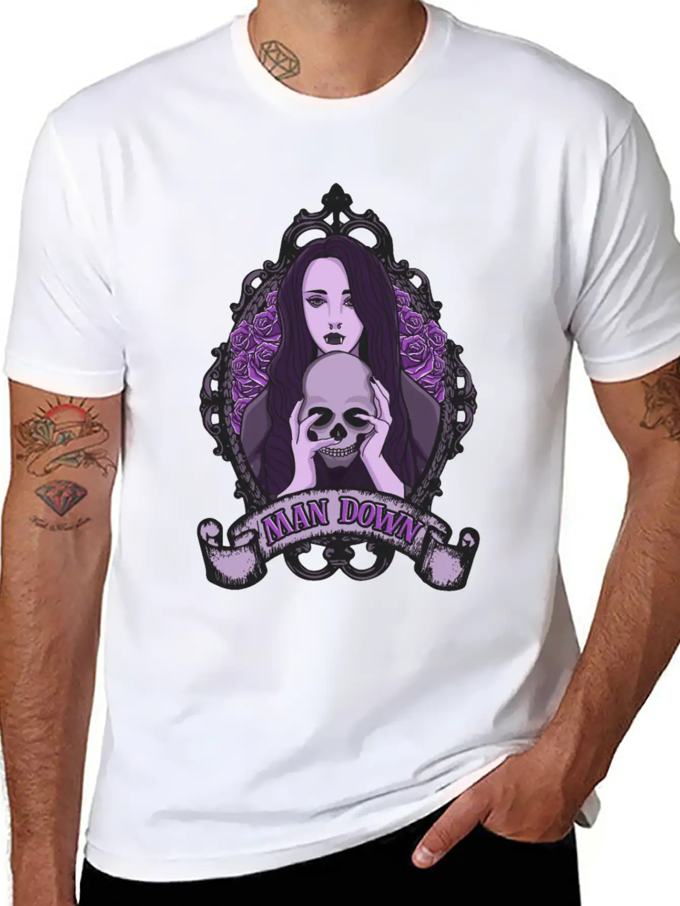 Dark Goth Man Down Vampire Girl Nose Ring Essential Unisex Summer Tee – Soft Cotton Casual Fit