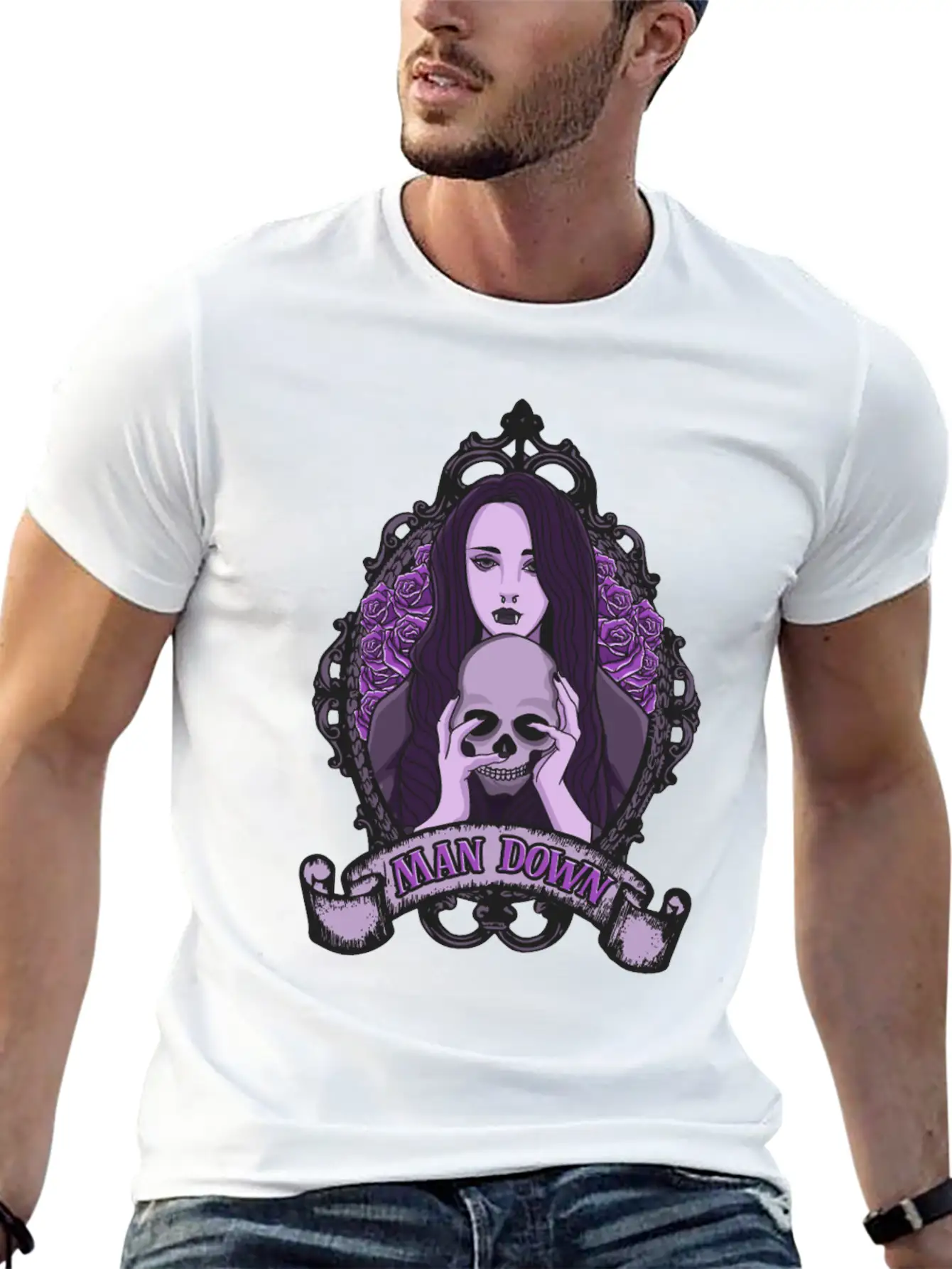 Dark Goth Man Down Vampire Girl Nose Ring Essential Unisex Summer Tee – Soft Cotton Casual Fit