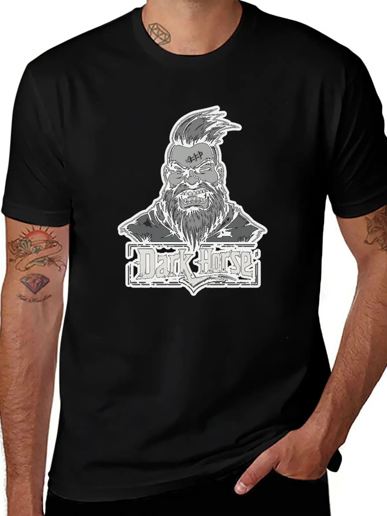 Dark Horse Logo With Bearded Man With Mohawk #1 Stylish Everyday T-Shirt – Unisex Basic Cotton Tee