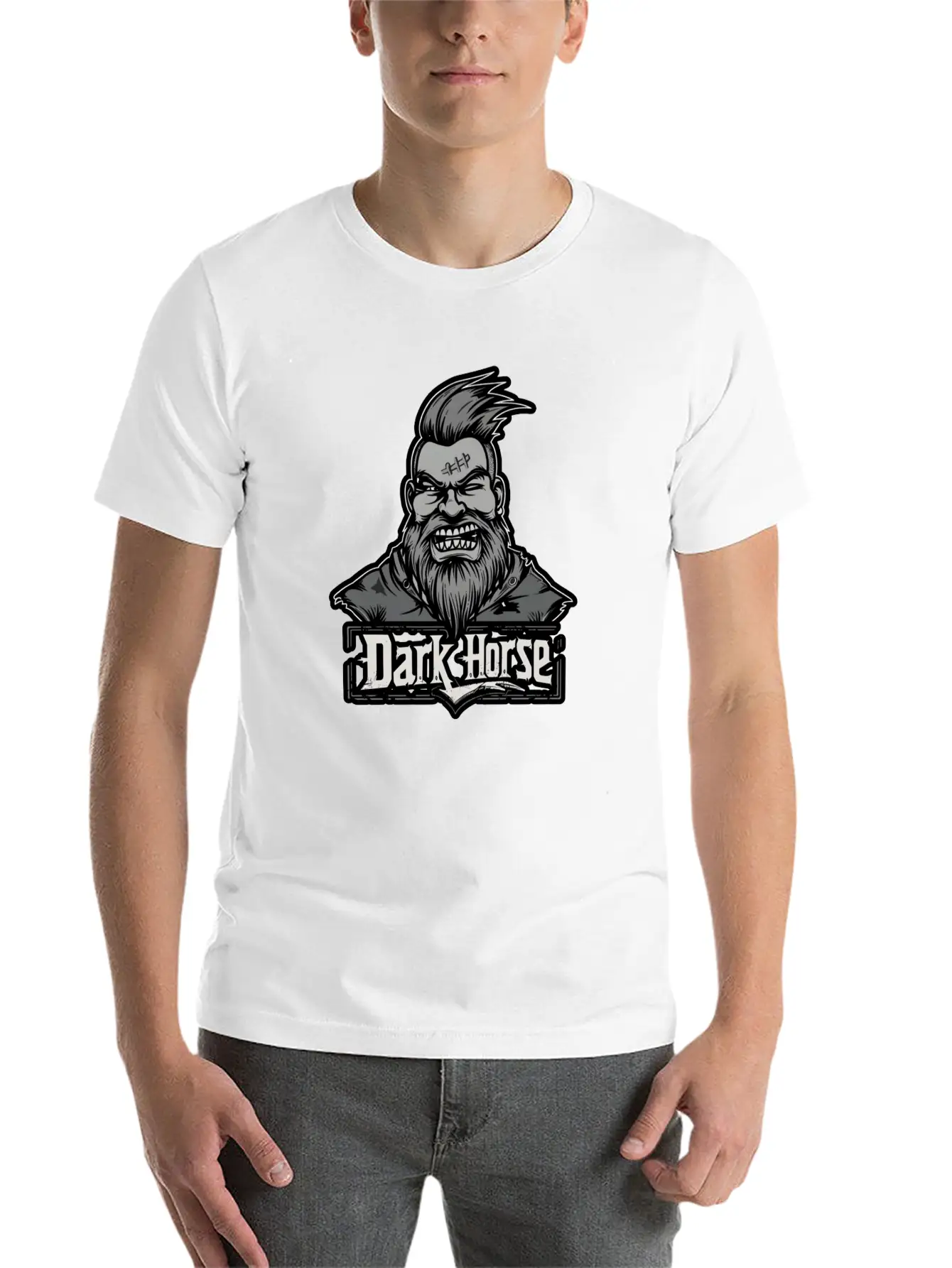 Dark Horse Logo With Bearded Man With Mohawk #1 Stylish Everyday T-Shirt – Unisex Basic Cotton Tee