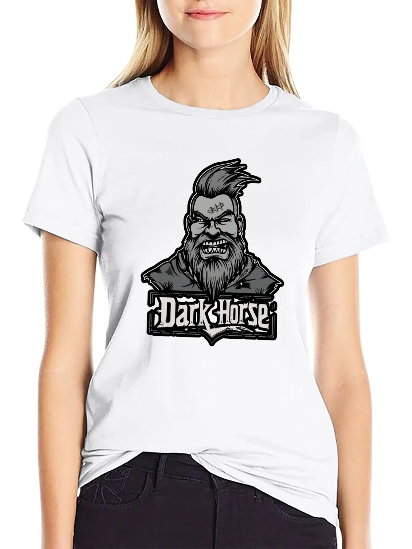 Dark Horse Logo With Bearded Man With Mohawk #1 Stylish Everyday T-Shirt – Unisex Basic Cotton Tee