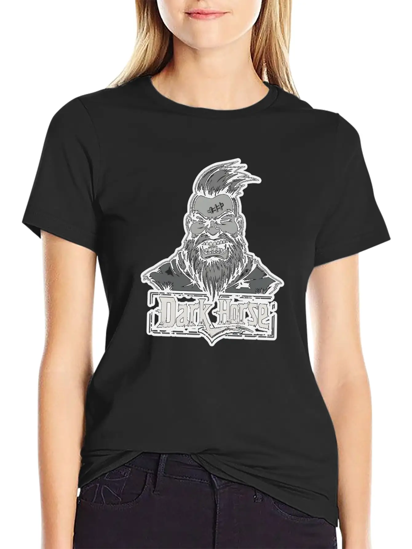 Dark Horse Logo With Bearded Man With Mohawk #1 Stylish Everyday T-Shirt – Unisex Basic Cotton Tee