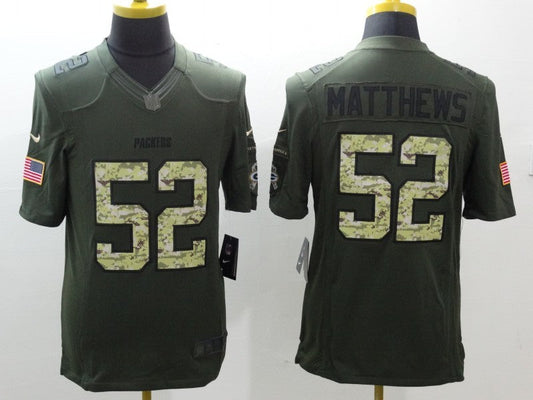 Men's Green Bay Packers Clay Matthews #52 Army Green Game Jerseys