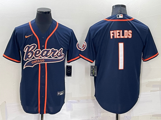 Men's Chicago Bears Justin Fields #1 Navy Game Jerseys Joint Edition