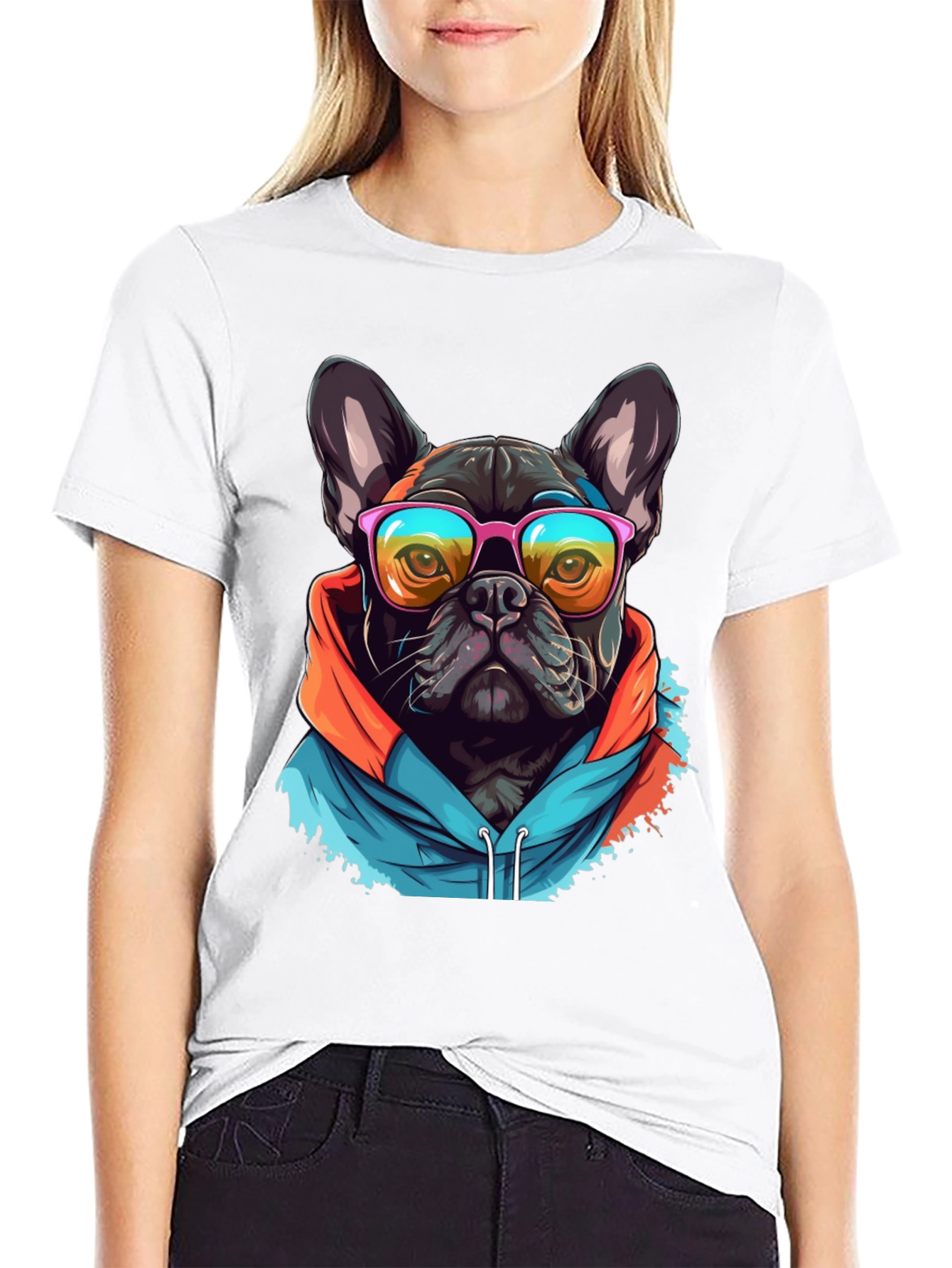 Cool Dog Tee: French Bulldog in Hoodie & Shades