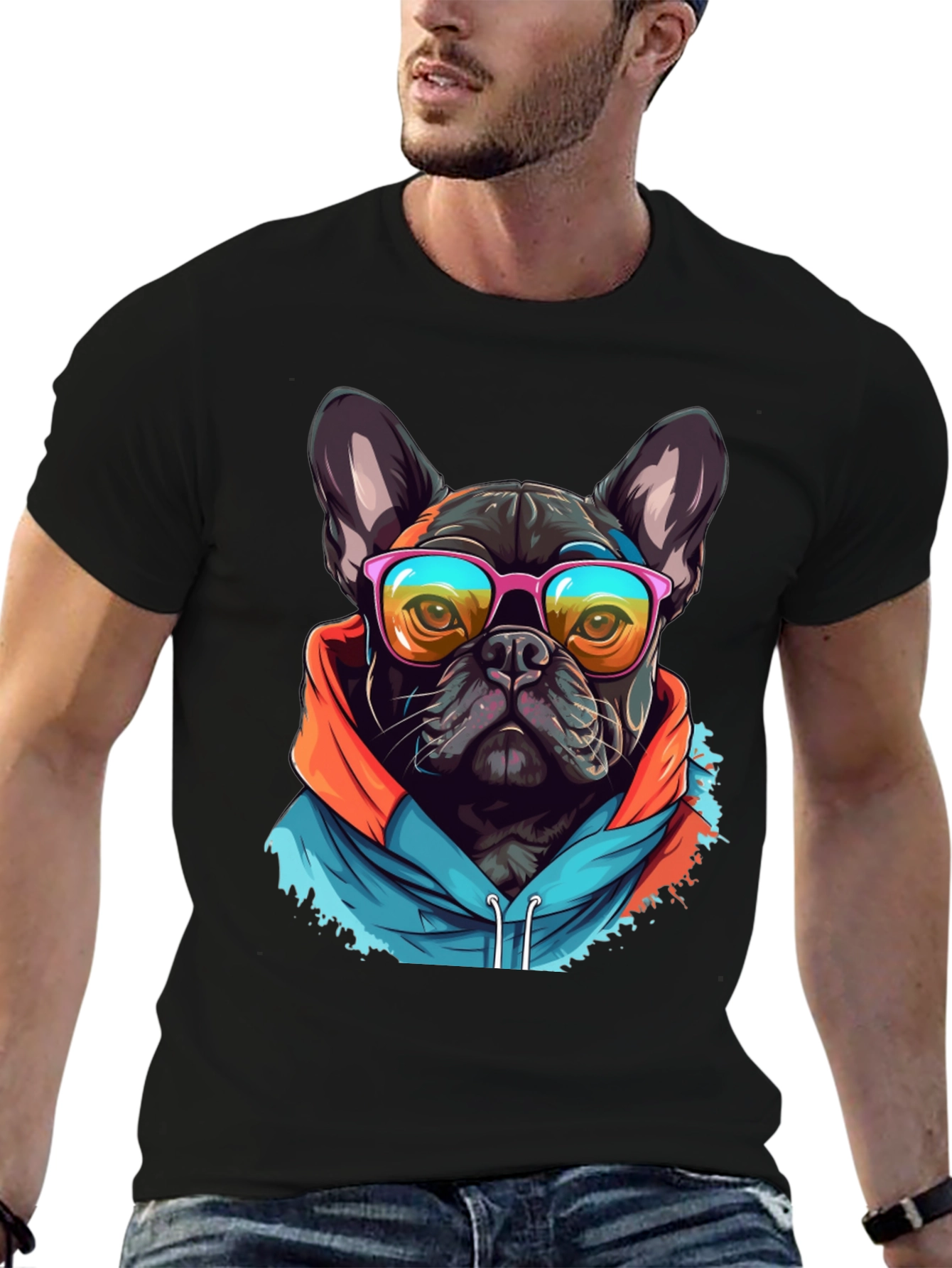 Cool Dog Tee: French Bulldog in Hoodie & Shades