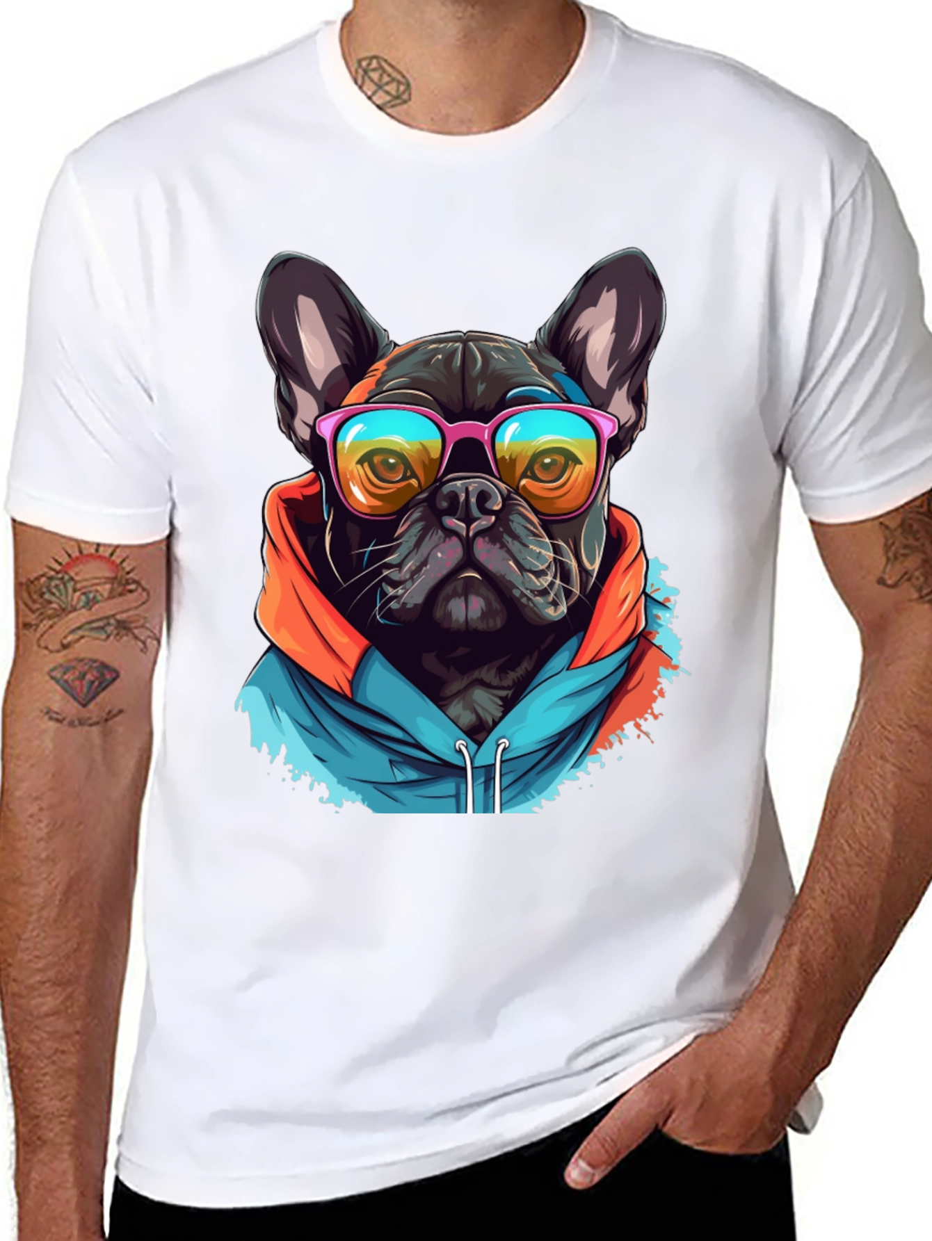 Cool Dog Tee: French Bulldog in Hoodie & Shades