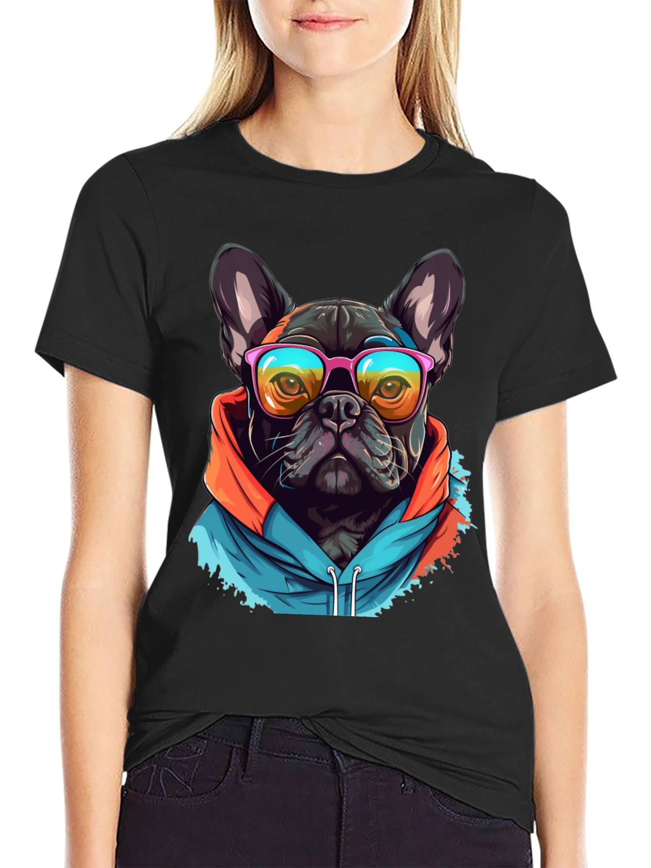 Cool Dog Tee: French Bulldog in Hoodie & Shades