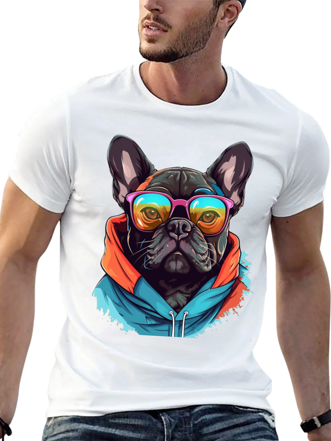Cool Dog Tee: French Bulldog in Hoodie & Shades