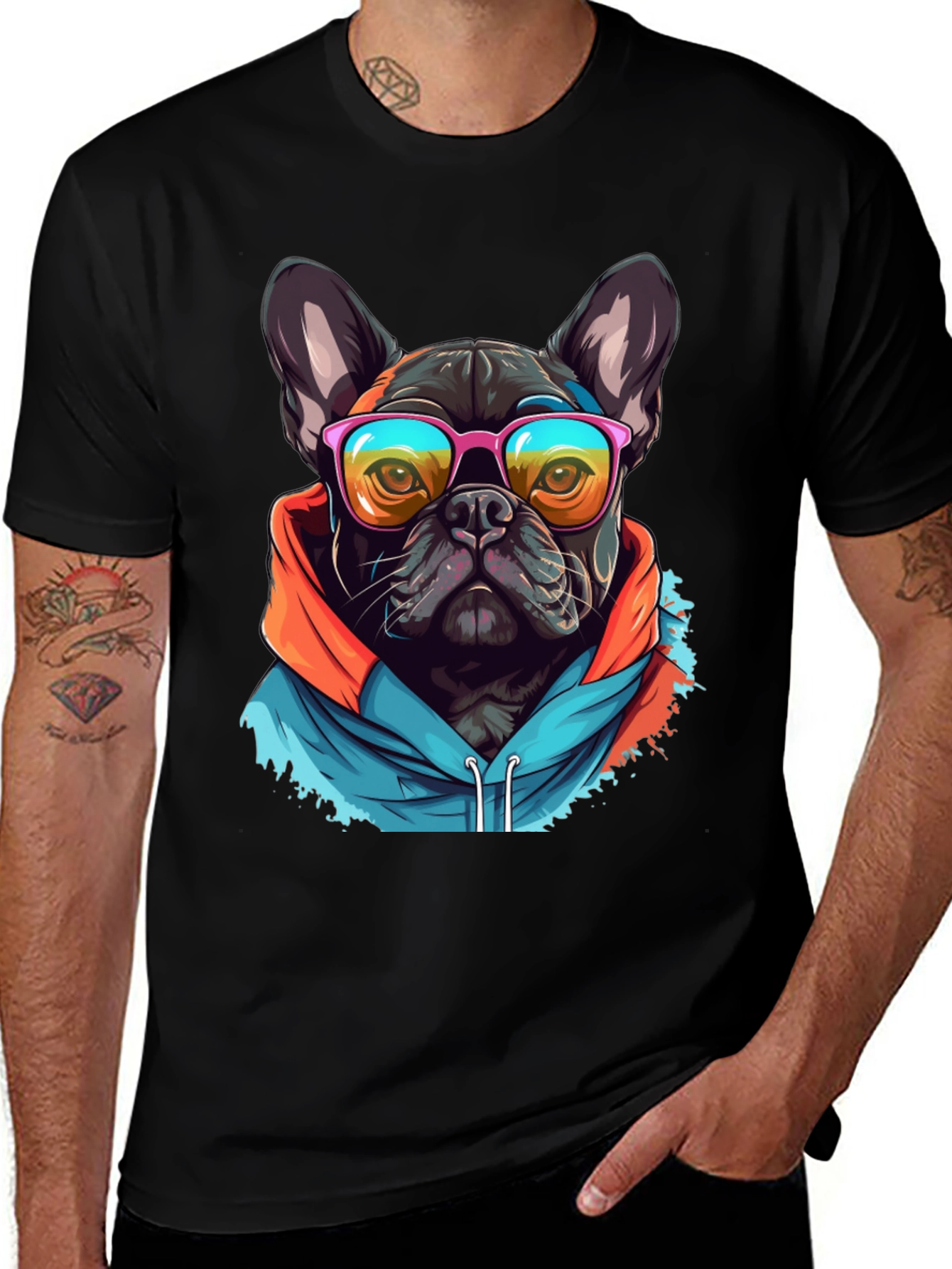 Cool Dog Tee: French Bulldog in Hoodie & Shades