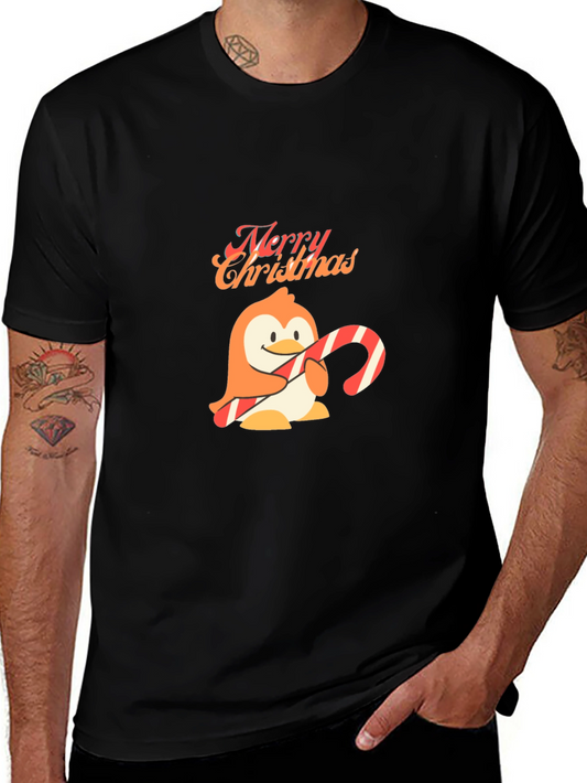 Festive Penguin Merry Christmas Black T-Shirt