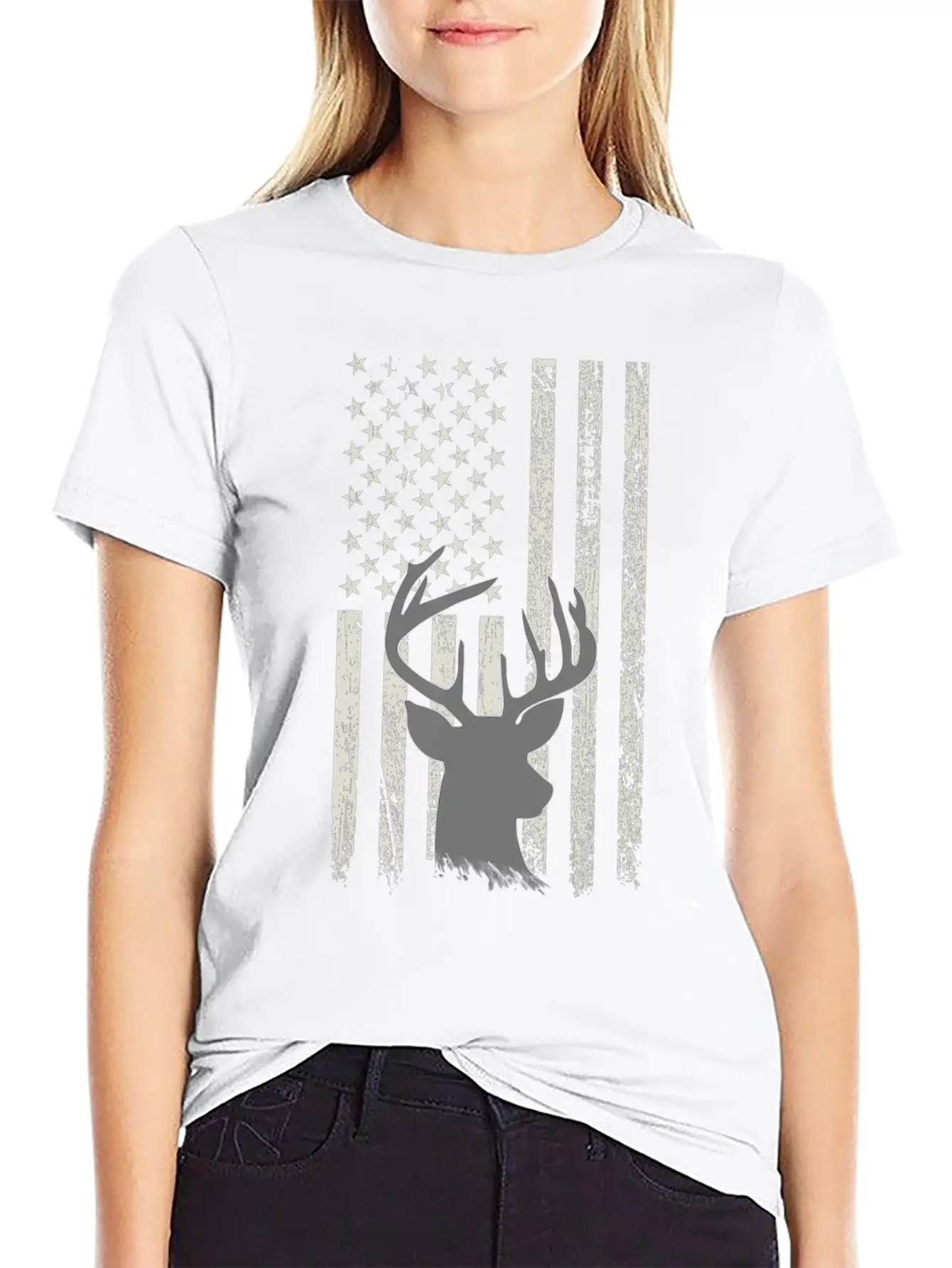 Deer Hunting Whitetail Hunter American Flag USA Comfortable Minimalist Graphic Tee – Summer Style Essential
