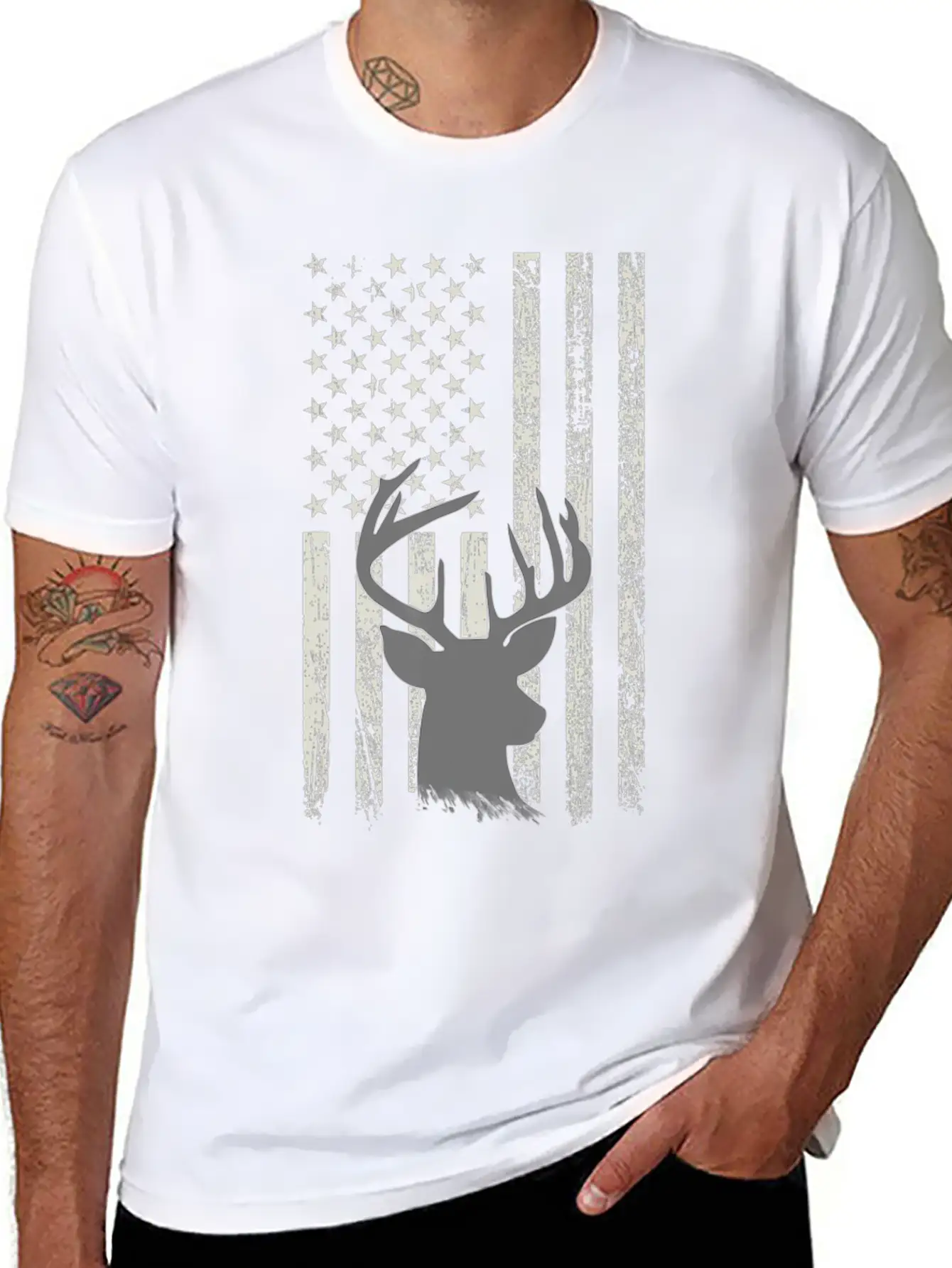 Deer Hunting Whitetail Hunter American Flag USA Comfortable Minimalist Graphic Tee – Summer Style Essential