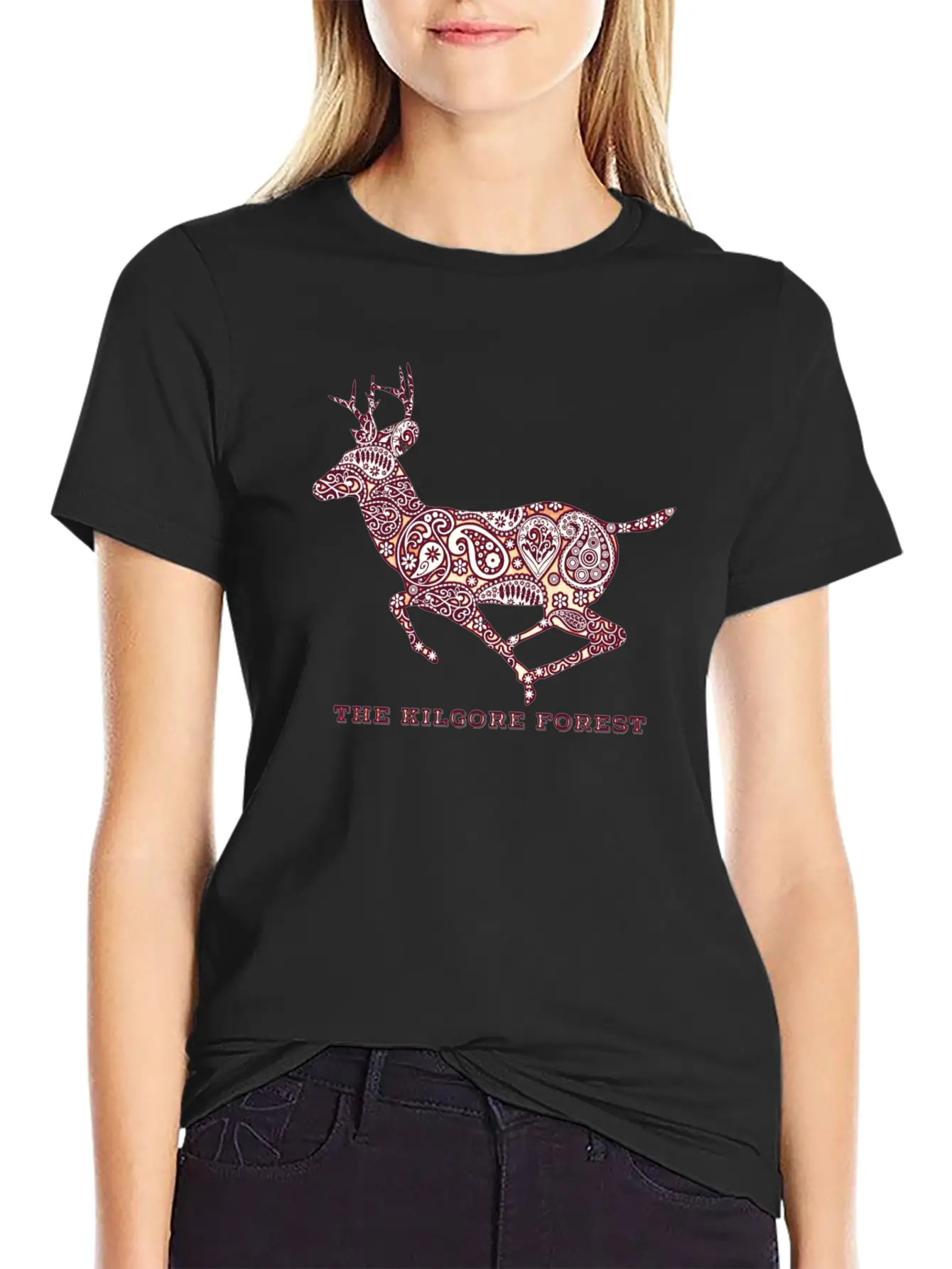 Deer - Maroon Timeless Short Sleeve Tee – Comfy And Minimalist Design