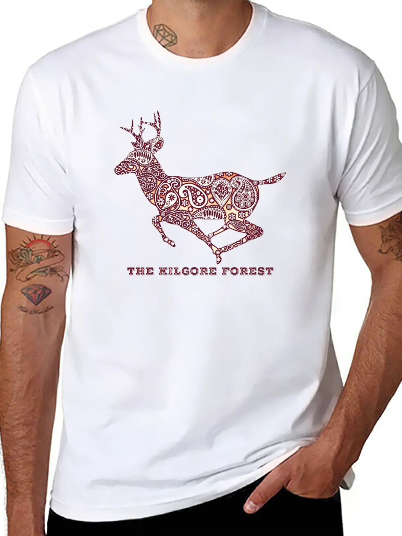 Deer - Maroon Timeless Short Sleeve Tee – Comfy And Minimalist Design