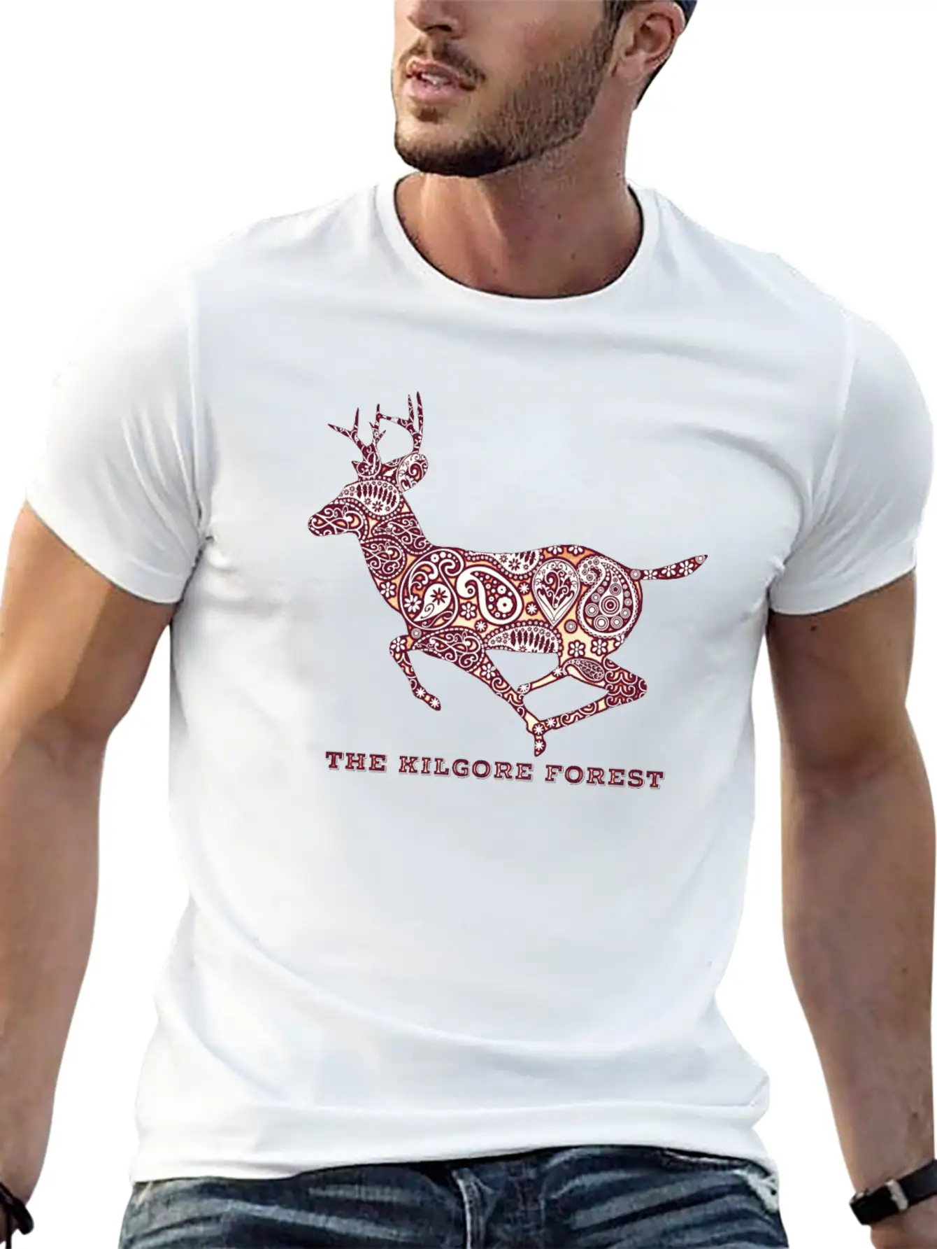 Deer - Maroon Timeless Short Sleeve Tee – Comfy And Minimalist Design