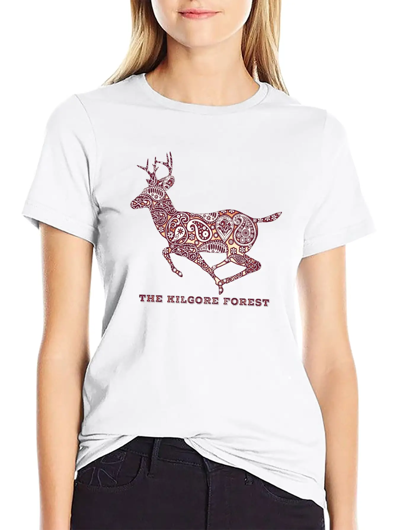Deer - Maroon Timeless Short Sleeve Tee – Comfy And Minimalist Design