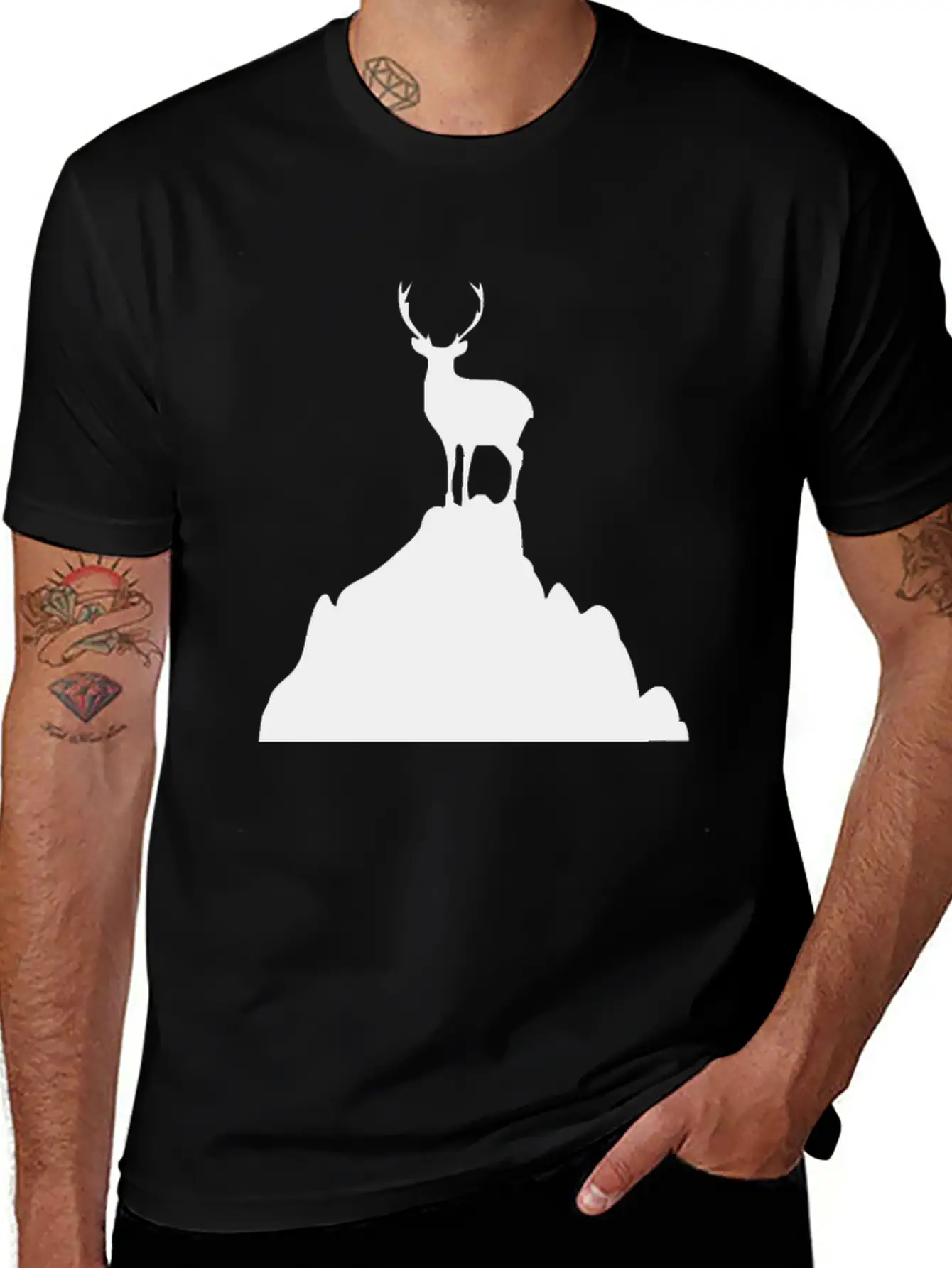 Deer On A Mountain Basic Graphic T-Shirt – Daily Comfort In Soft Cotton
