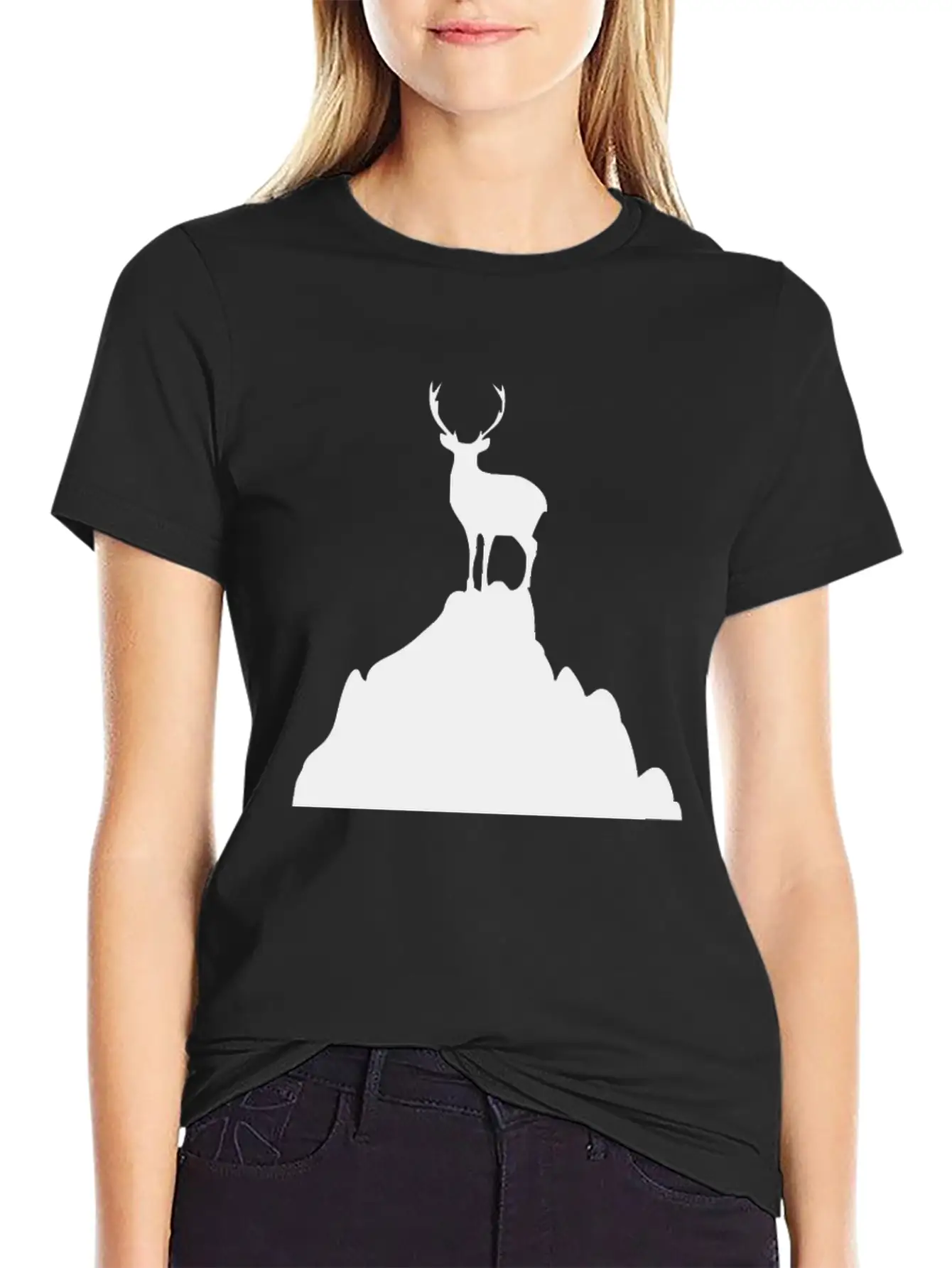 Deer On A Mountain Basic Graphic T-Shirt – Daily Comfort In Soft Cotton