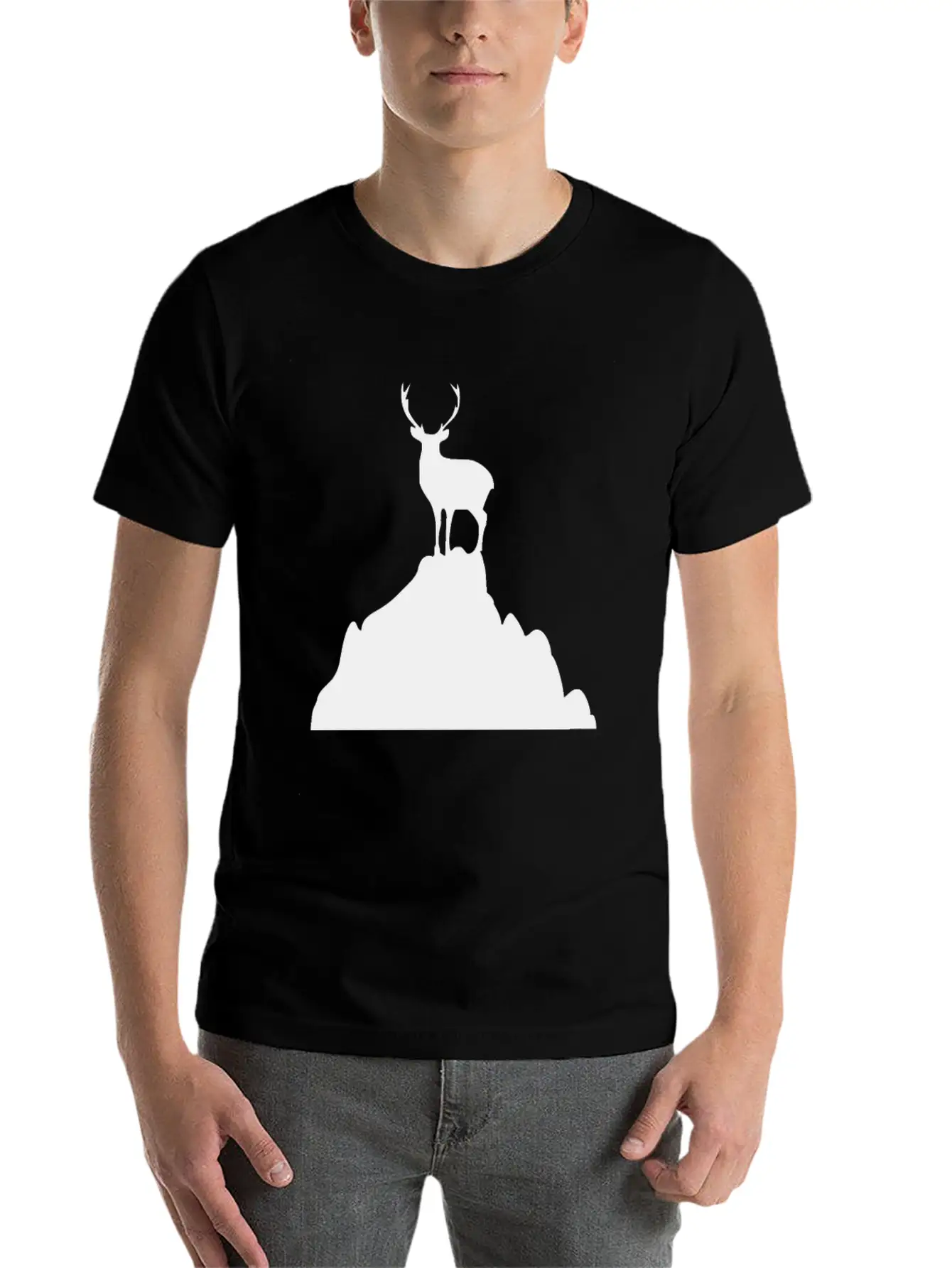 Deer On A Mountain Basic Graphic T-Shirt – Daily Comfort In Soft Cotton