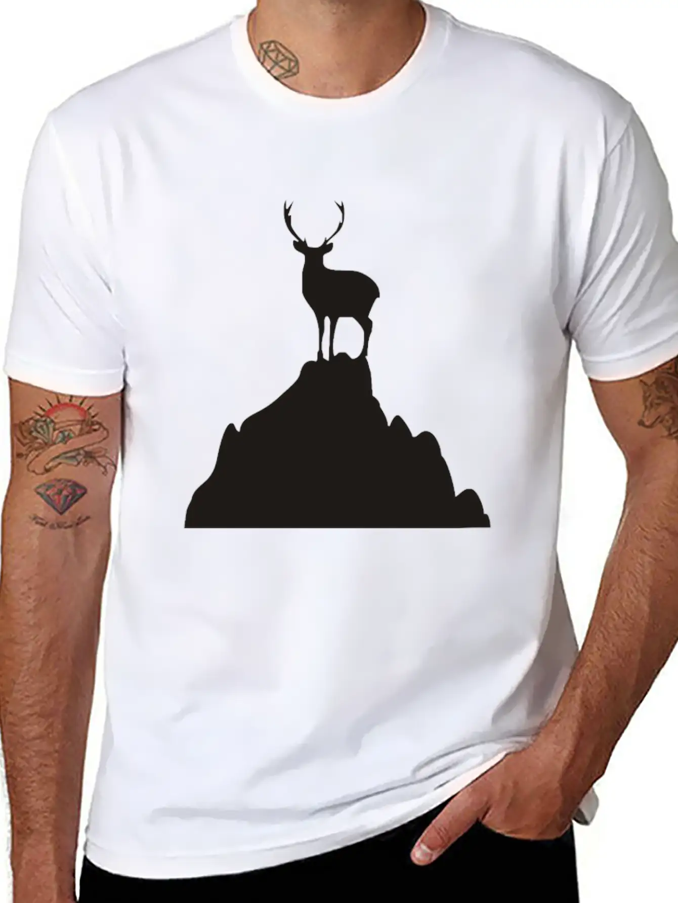 Deer On A Mountain Basic Graphic T-Shirt – Daily Comfort In Soft Cotton