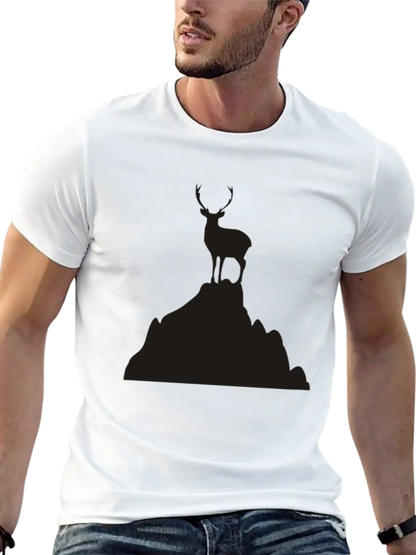 Deer On A Mountain Basic Graphic T-Shirt – Daily Comfort In Soft Cotton
