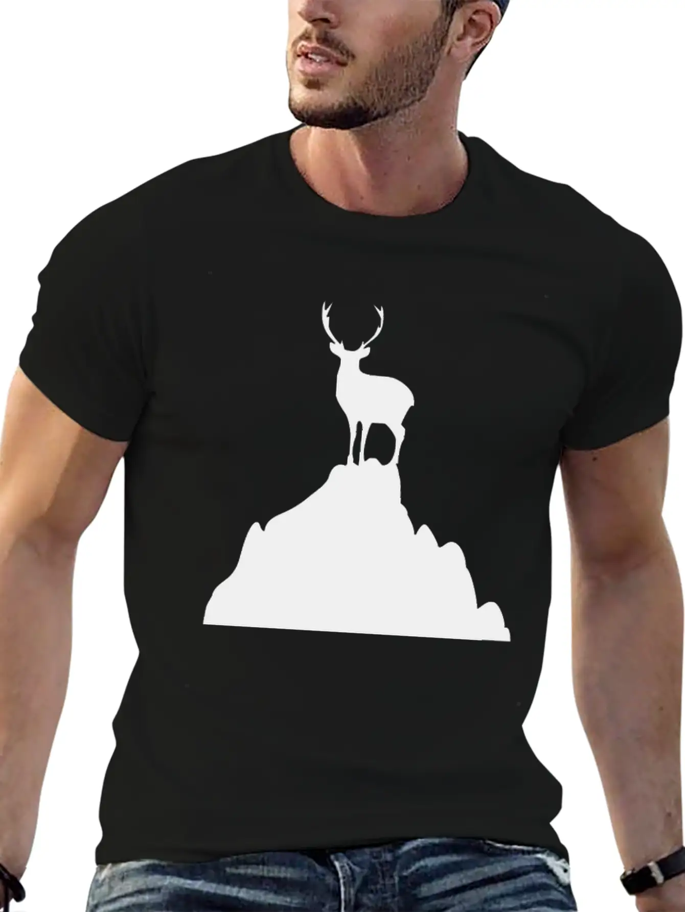 Deer On A Mountain Basic Graphic T-Shirt – Daily Comfort In Soft Cotton