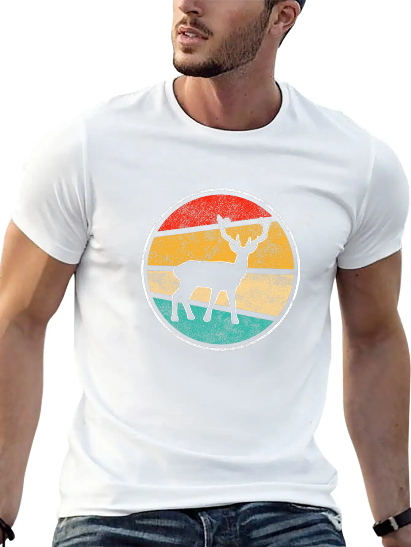 Deer Retro Unisex Short Sleeve Soft Cotton T-Shirt – Casual Everyday Wear